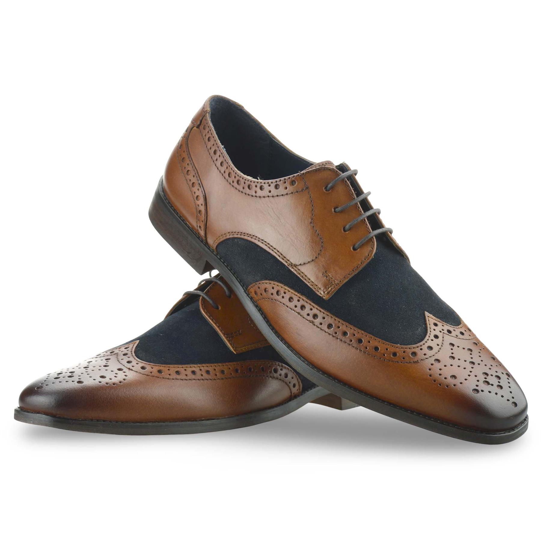 Mens Leather Brogue Shoes Smart Formal Casual Lace Up Work Office Brogues Size - Picture 17 of 18