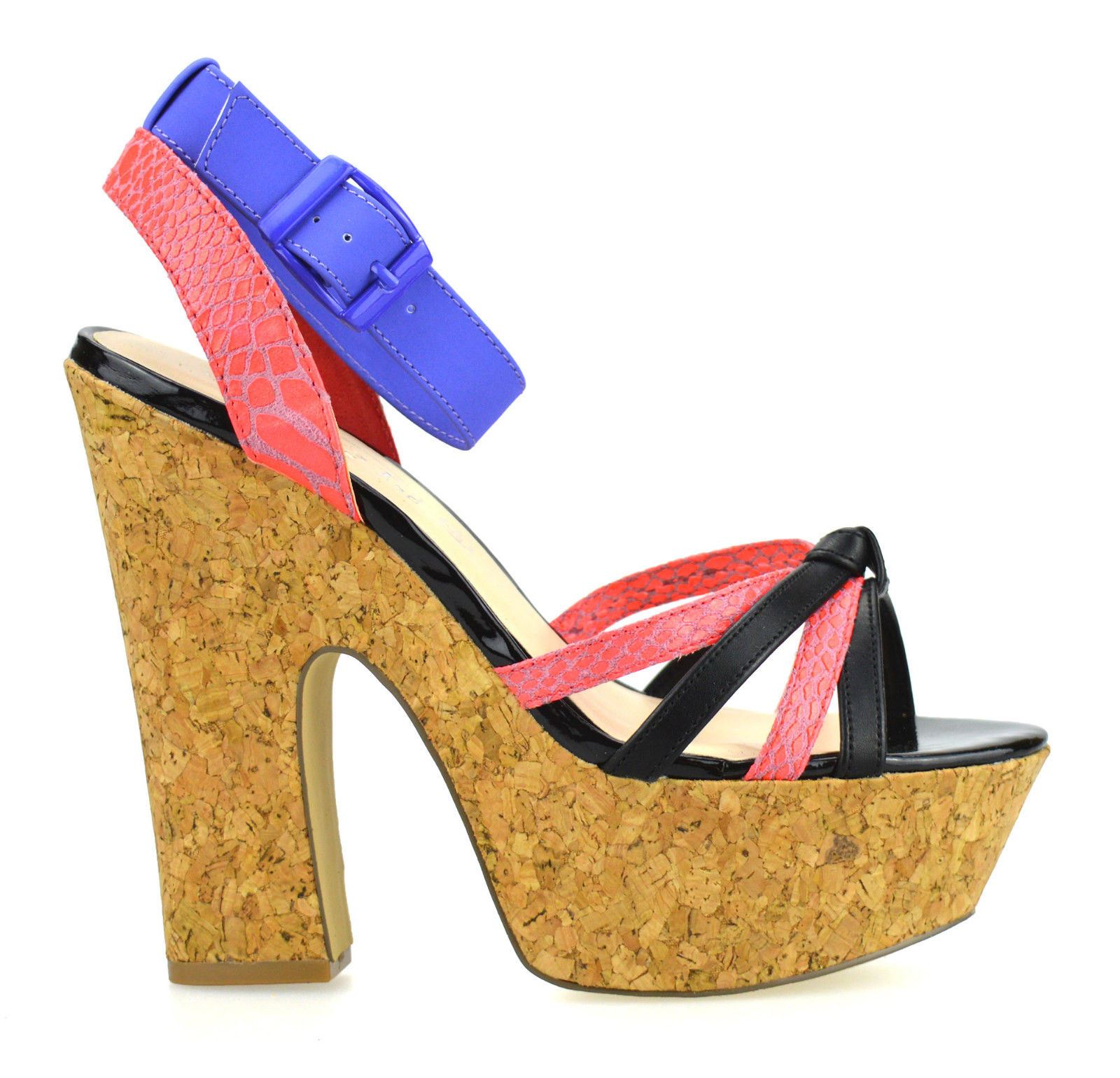 Ladies Womens High Block Heel Cork Platform Ankle Strap Summer Sandals