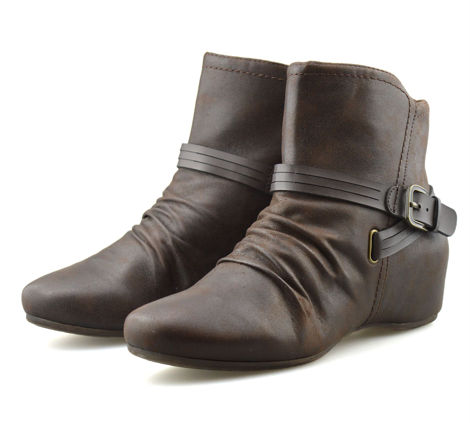 Womens Mid Wedge Hidden Heel Zip Up Pixie Booties Ankle Biker Boots Shoes Size eBay