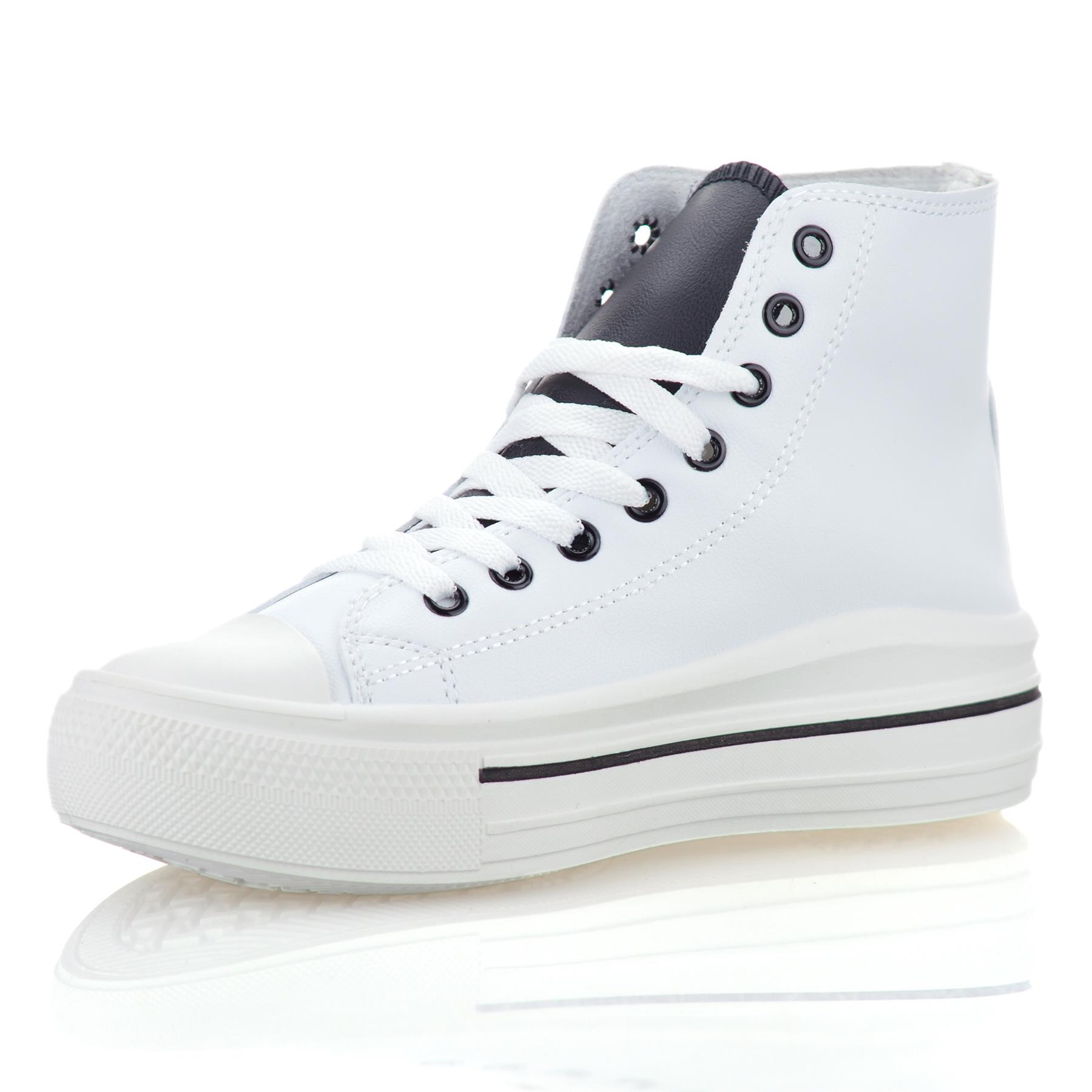 Ladies Womens Casual Hi Top Faux Leather Walking Gym Sports Trainers Shoes Size - Picture 15 of 32