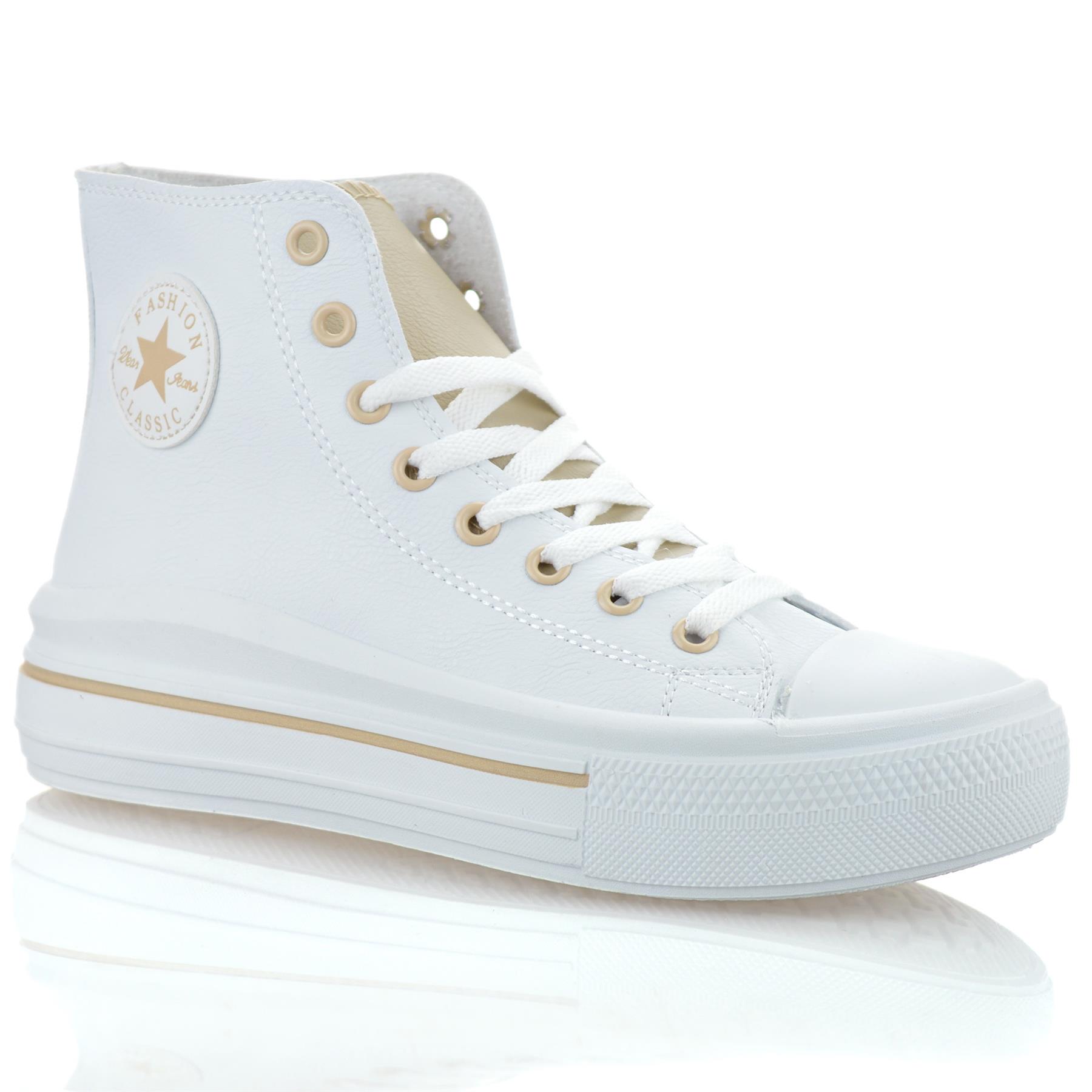 Ladies Womens Casual Hi Top Faux Leather Walking Gym Sports Trainers Shoes Size - Picture 26 of 32