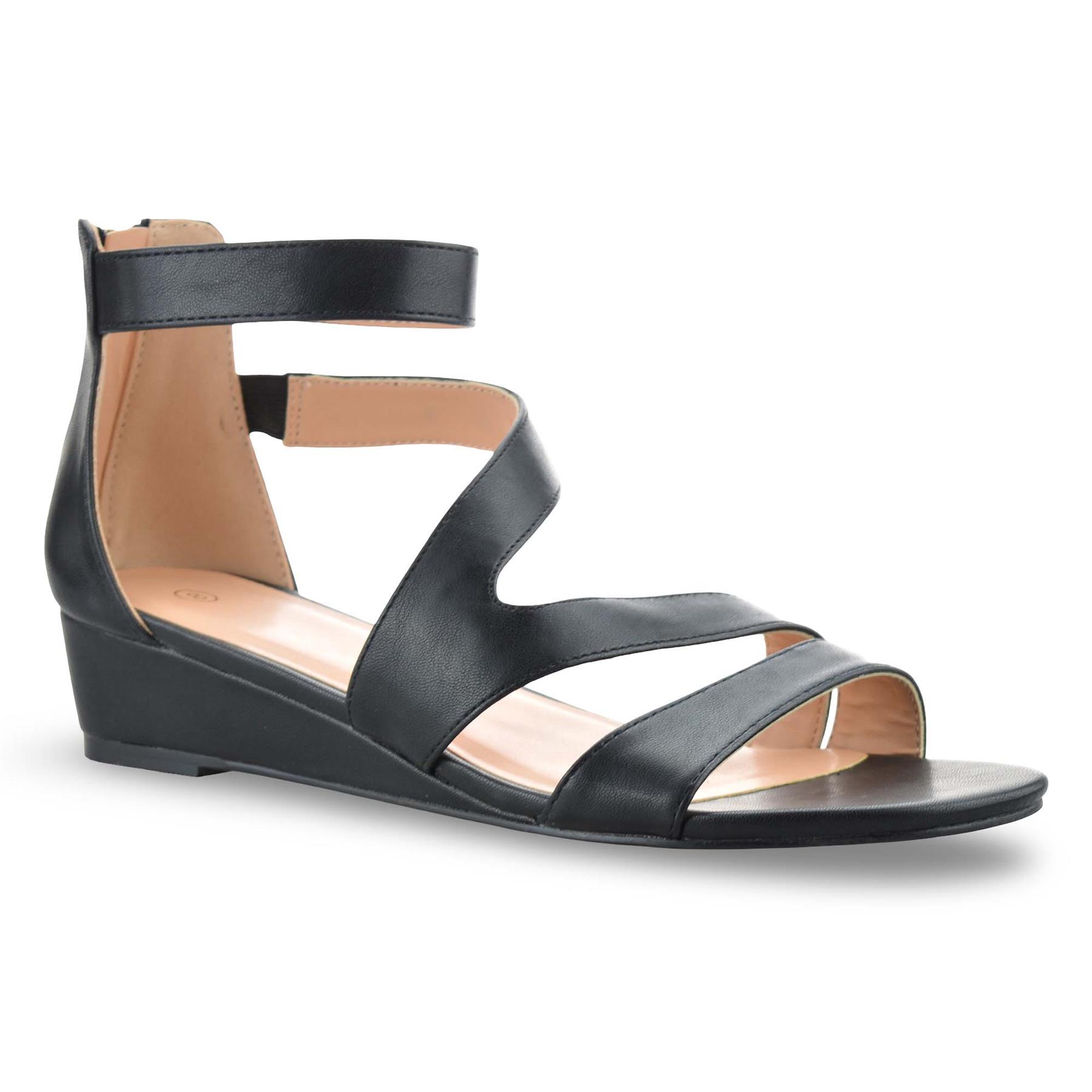 Ladies Womens Mid Wedge Heel Zip Up Gladiator Summer Strappy Sandals Shoes Size