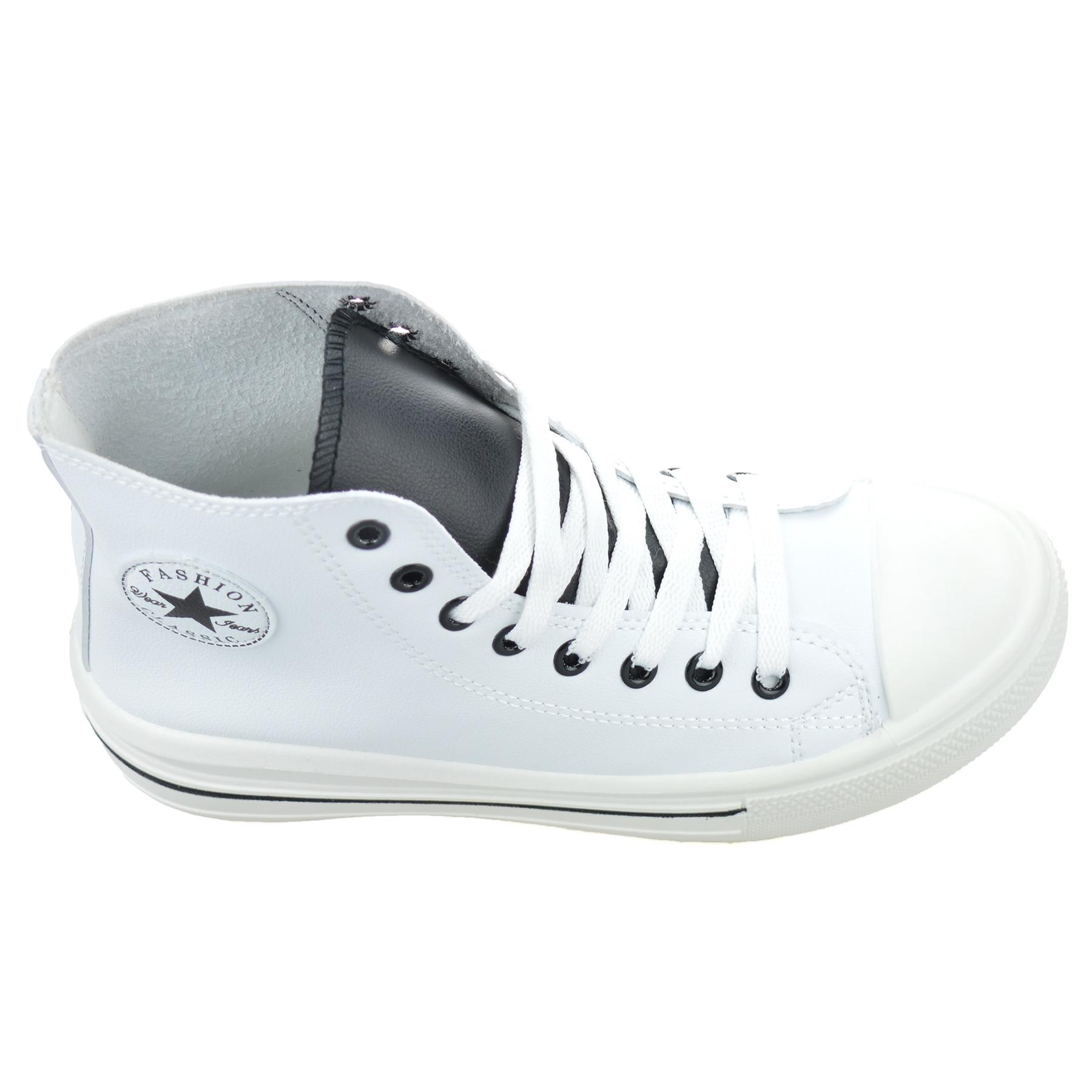 Ladies Womens Casual Hi Top Faux Leather Walking Gym Sports Trainers Shoes Size - Picture 17 of 32