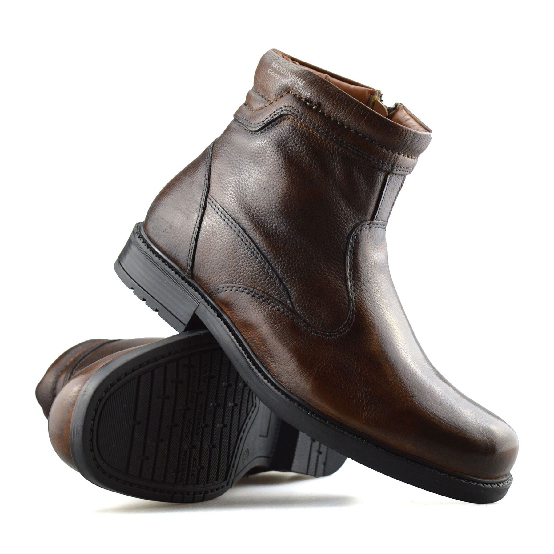 Mens Leather Zip Up Casual Walking Warm Fur Ankle Chelsea Biker Boots