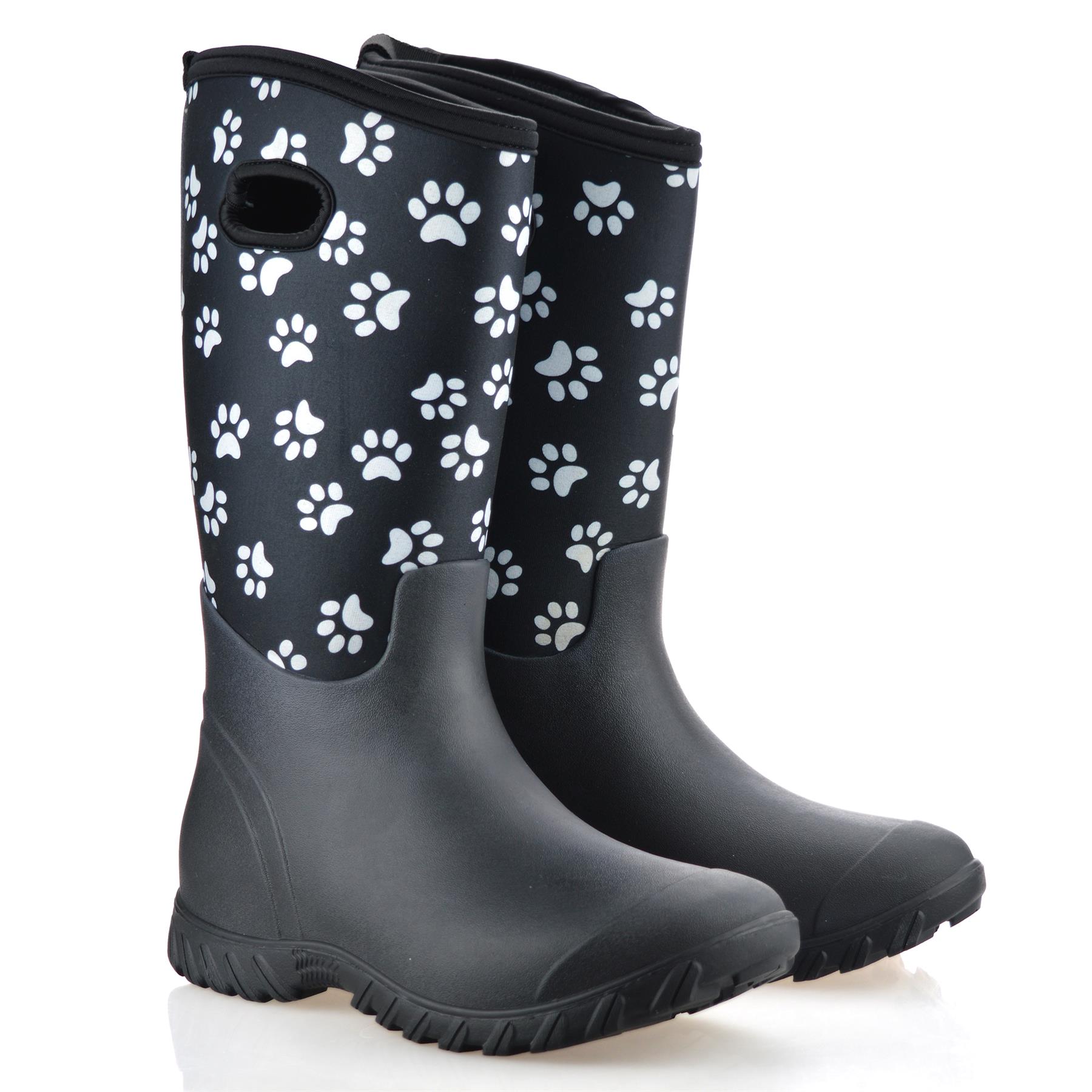 Womens Waterproof Neoprene Wellies Winter Rain Snow Wellington Boots Shoes Size - Picture 17 of 23