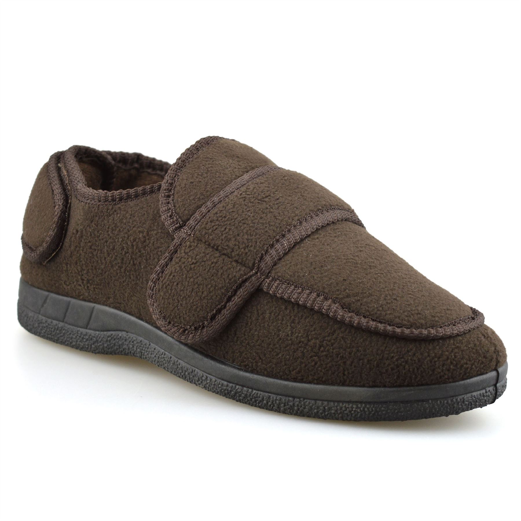Mens DR KELLER Wide Fit Leather Look Memory Foam Slippers Black Brown Sizes 6-11 | eBay