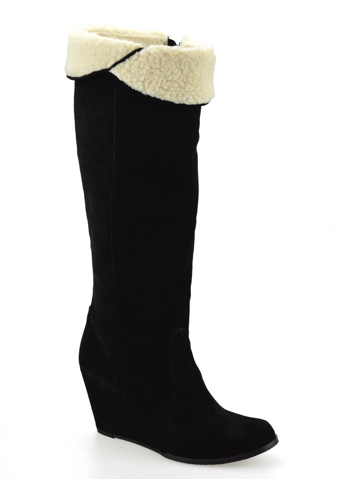 Ladies Womens Leather Suede Wedge Heel Knee High Winter Riding Boots