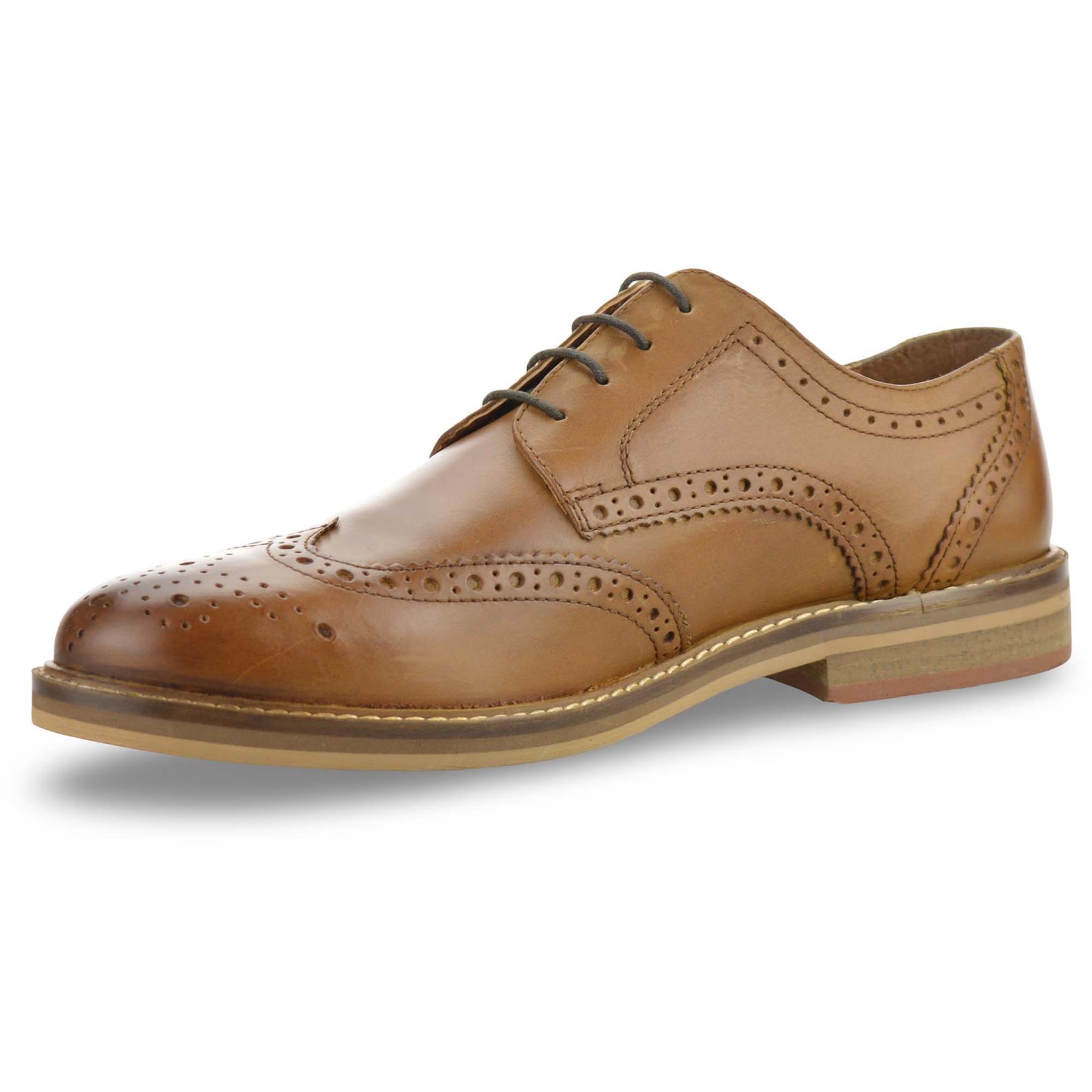Mens Leather Brogue Shoes Smart Casual Lace Up Work Office Formal Brogues Size - Picture 16 of 27
