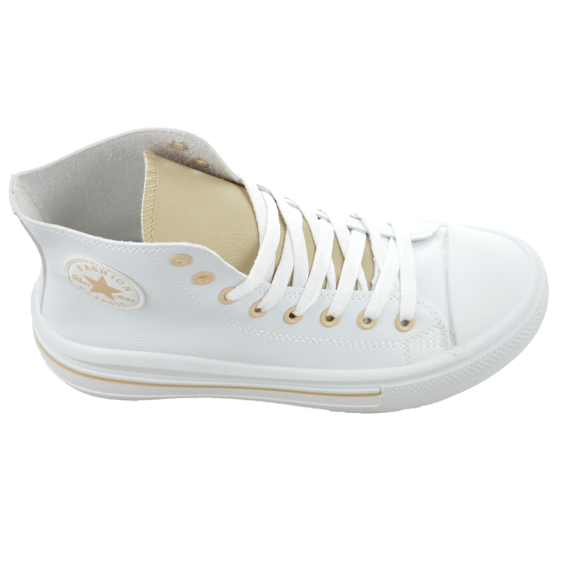 Ladies Womens Casual Hi Top Faux Leather Walking Gym Sports Trainers Shoes Size - Picture 31 of 32