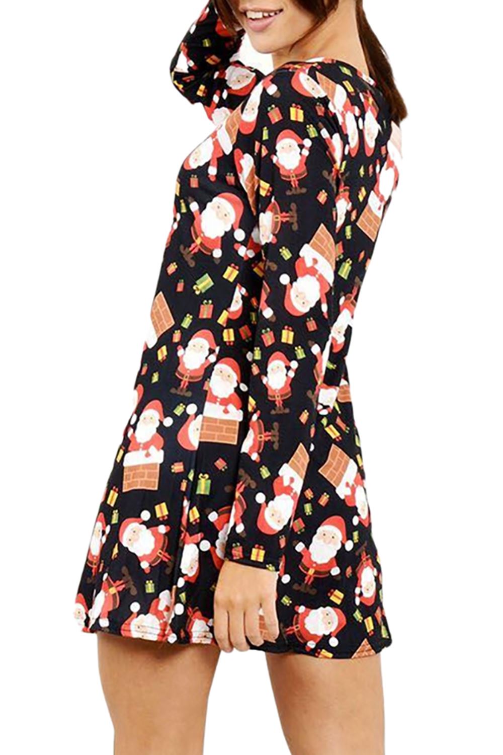 Womens Ladies Xmas Santa Gifts Snowman Christmas Printed Skater Mini Swing Dress - Picture 12 of 35
