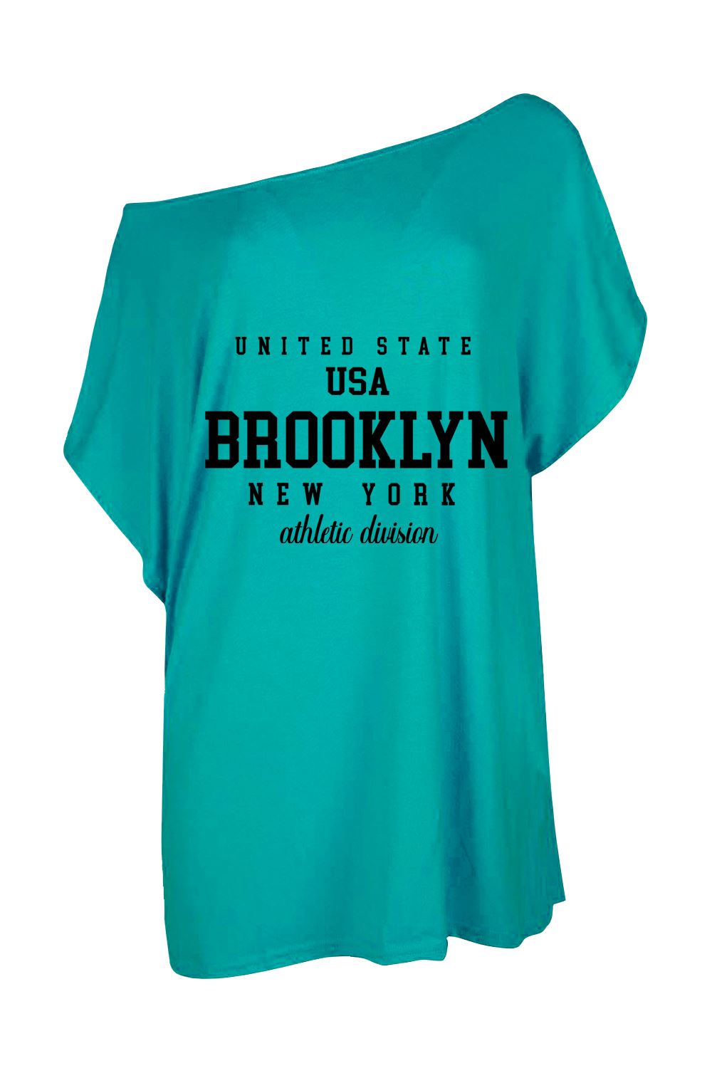 Womens Brooklyn USA Slogan One Shoulder Oversized Batwing Sleeve Summer T Shirt - Picture 11 of 36