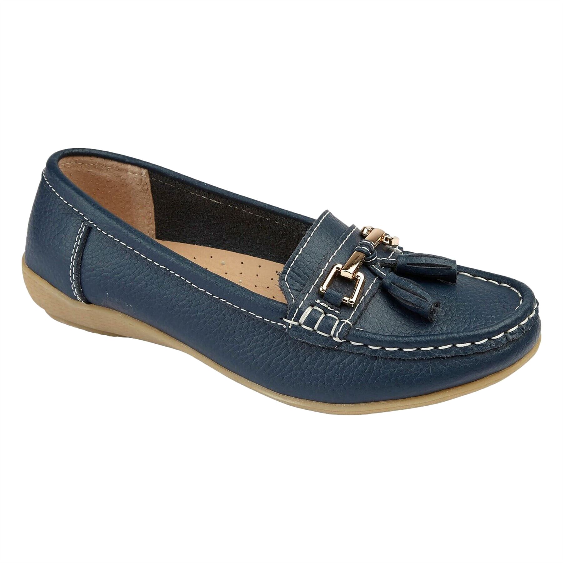 Ladies Wide Fit Shoes Slip On Womens Memory Foam Work Leather Loafer Shoe Size - Picture 9 of 40