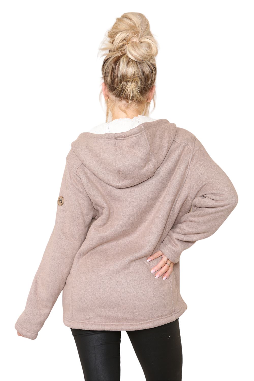 Womens Hooded Sweatshirt Plain Long Sleeve Oversize Ladies Zipper Fleece Jumper - Picture 4 of 11