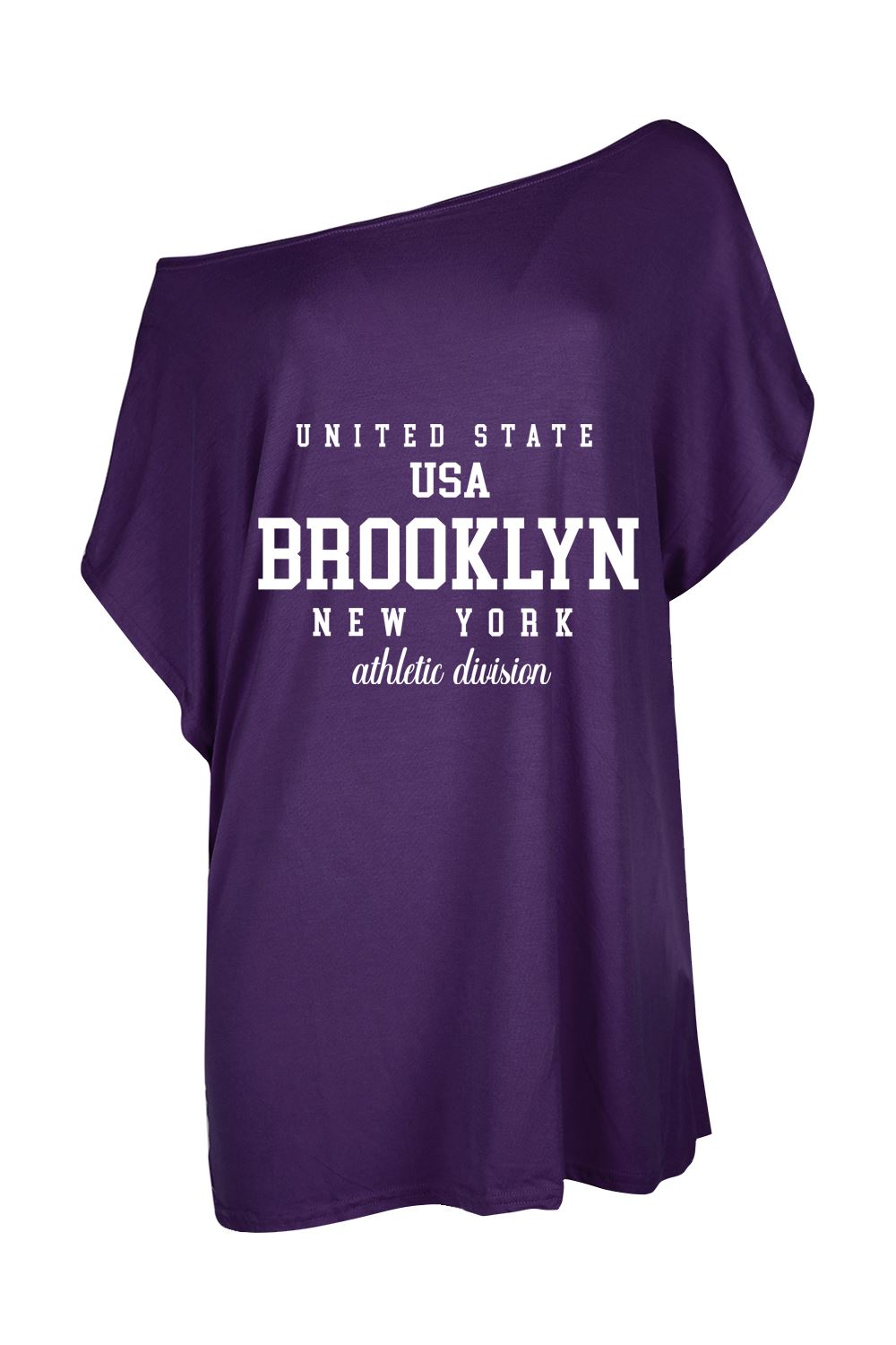 Womens Brooklyn USA Slogan One Shoulder Oversized Batwing Sleeve Summer T Shirt - Picture 7 of 36