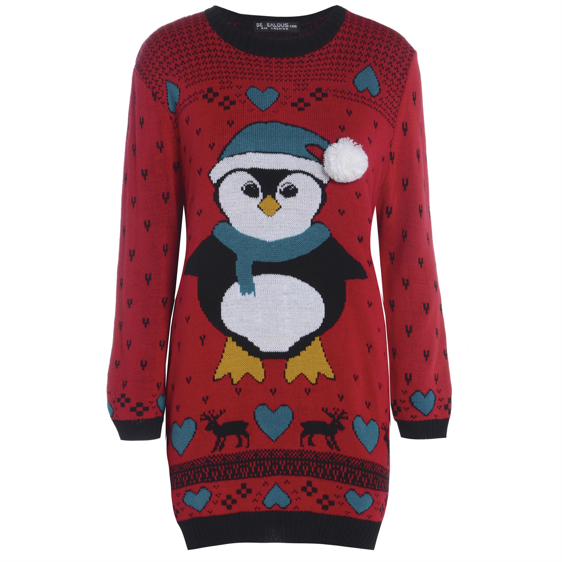 Womens Ladies Snowman Xmas Christmas Tree Knitted Dress Sweater Long Jumper T...