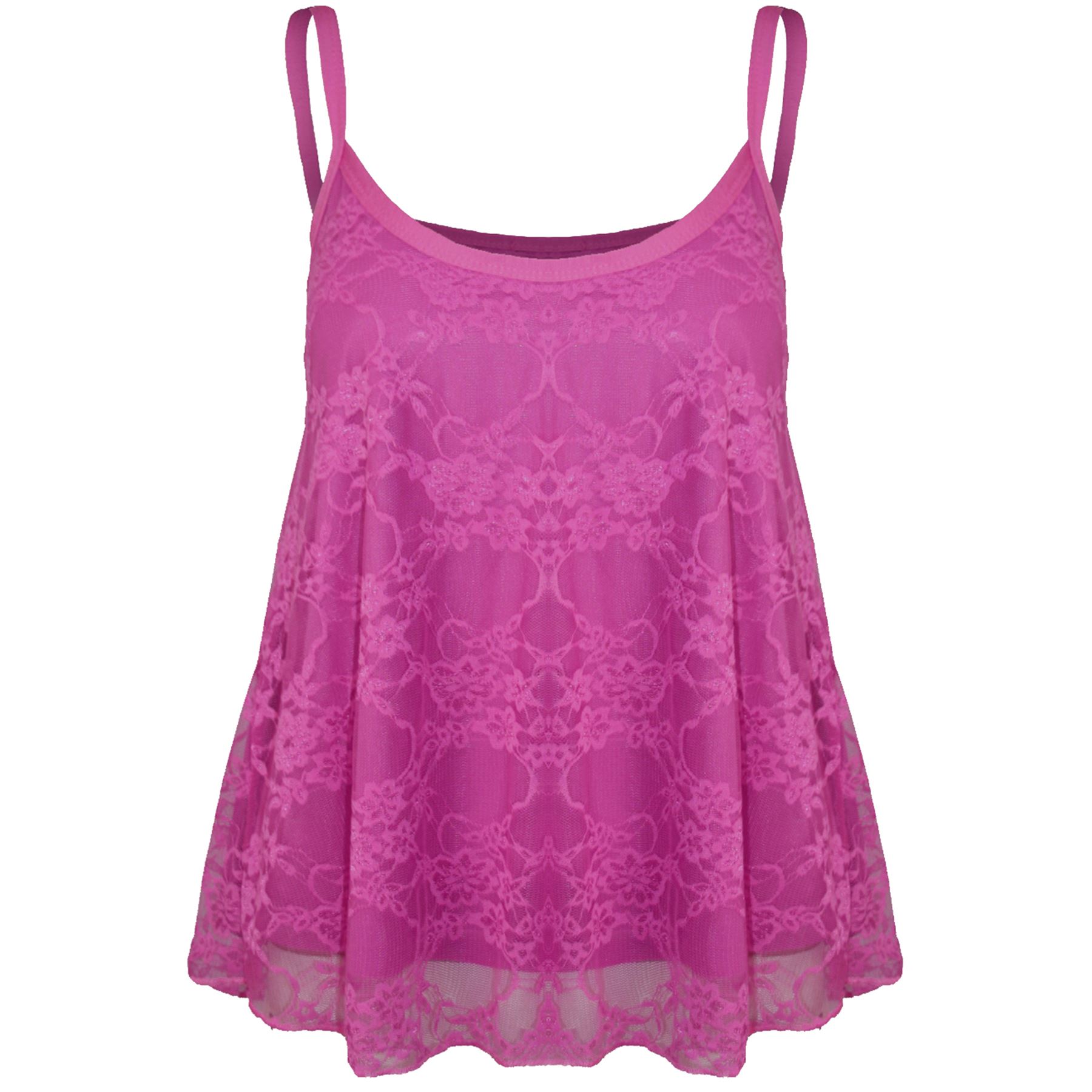 Womens Ladies Full Floral Lace Mesh Camisole Strappy Cami Flared Swing