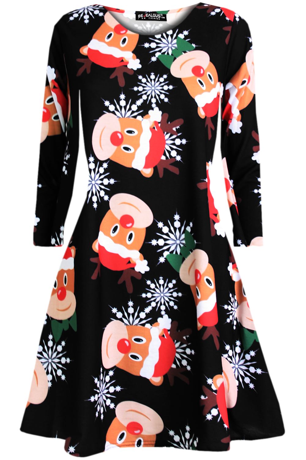 Kids Girls Christmas Xmas Pudding Reindeer Santa Owl Scarf Reindeer Swing Dress - Picture 9 of 44