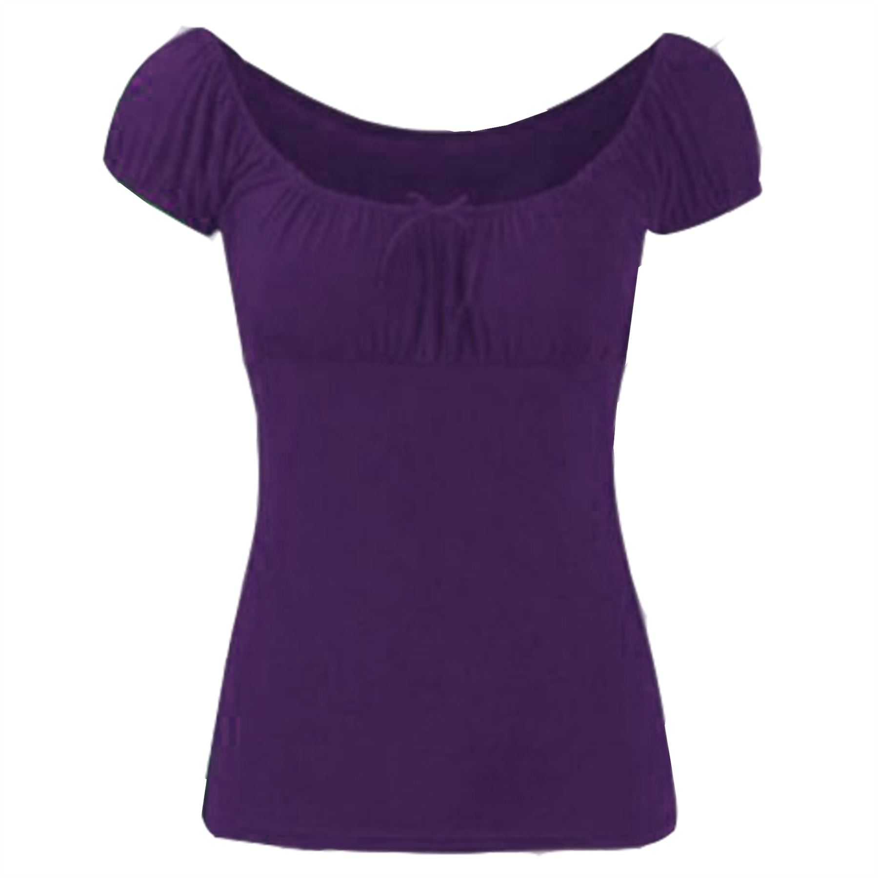 Womens Ladies Off Shoulder Gypsy Tie Ribbon Bardot Ruched Tops Uk Plus Size 8-22 - Picture 6 of 21
