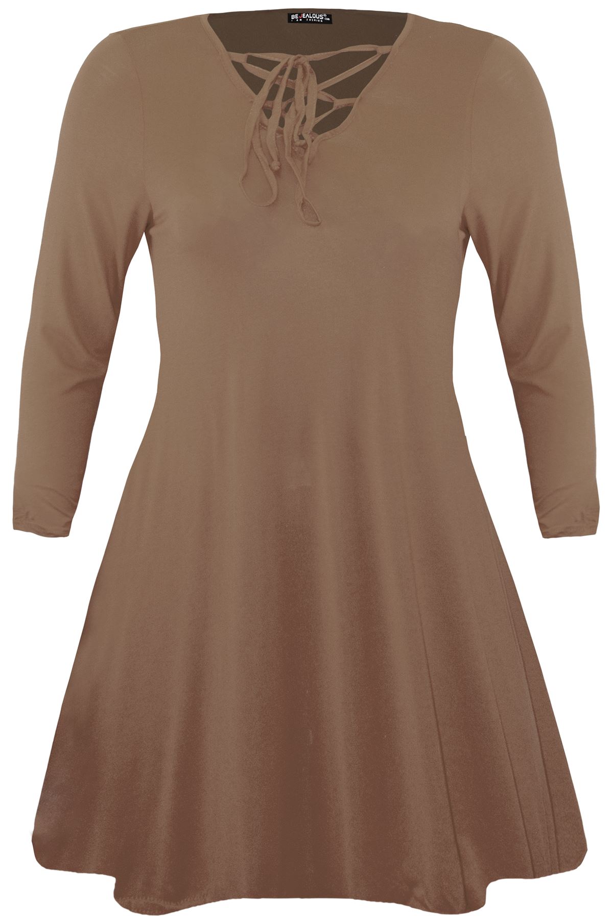 Mini Bodycon Ladies Lace Up Eyelet Flared Womens Plus Size V Neck Swing Dress - Picture 11 of 30