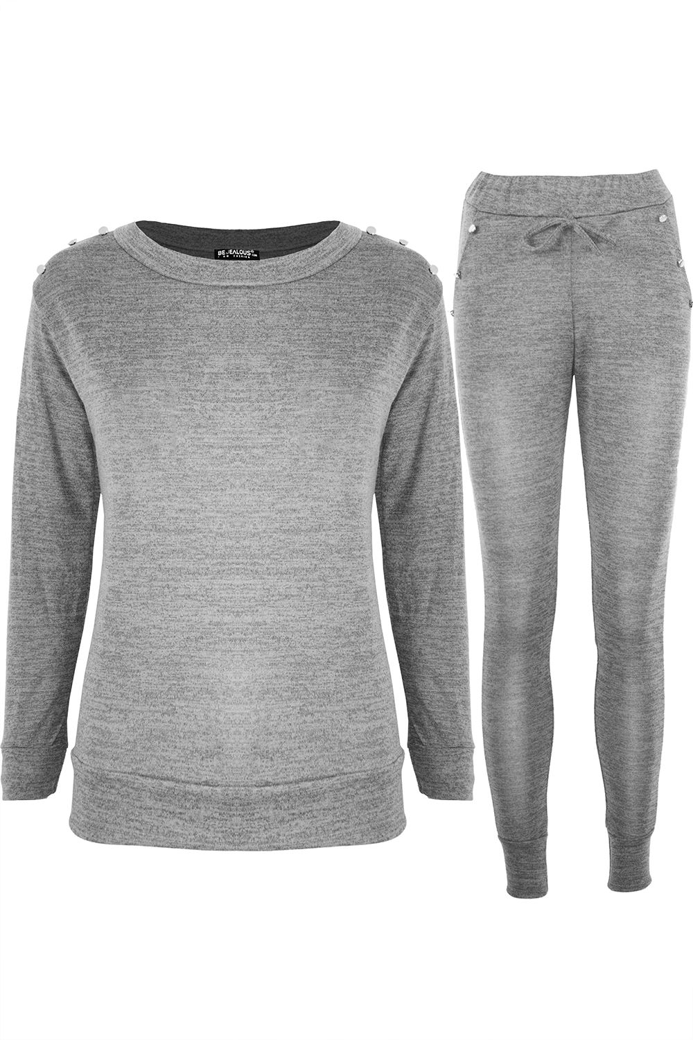 Ladies Tracksuit Womens Knitted Zip Up Laganlook Hi Lo Top Jogsuit