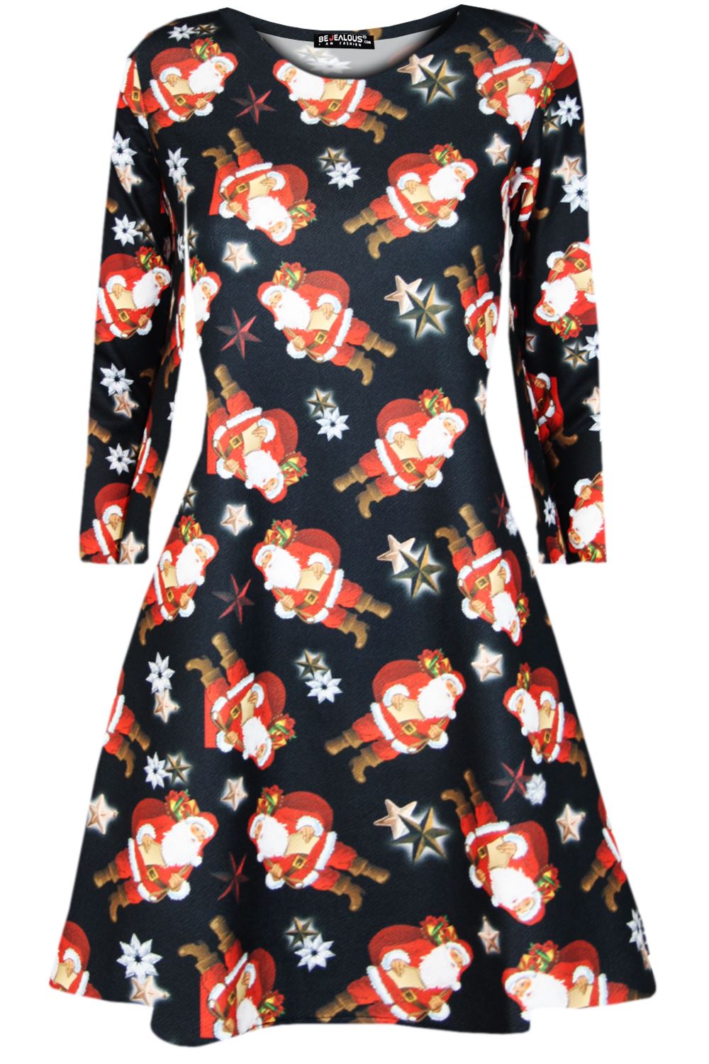 Kids Girls Christmas Xmas Pudding Reindeer Santa Owl Scarf Reindeer Swing Dress - Picture 28 of 44