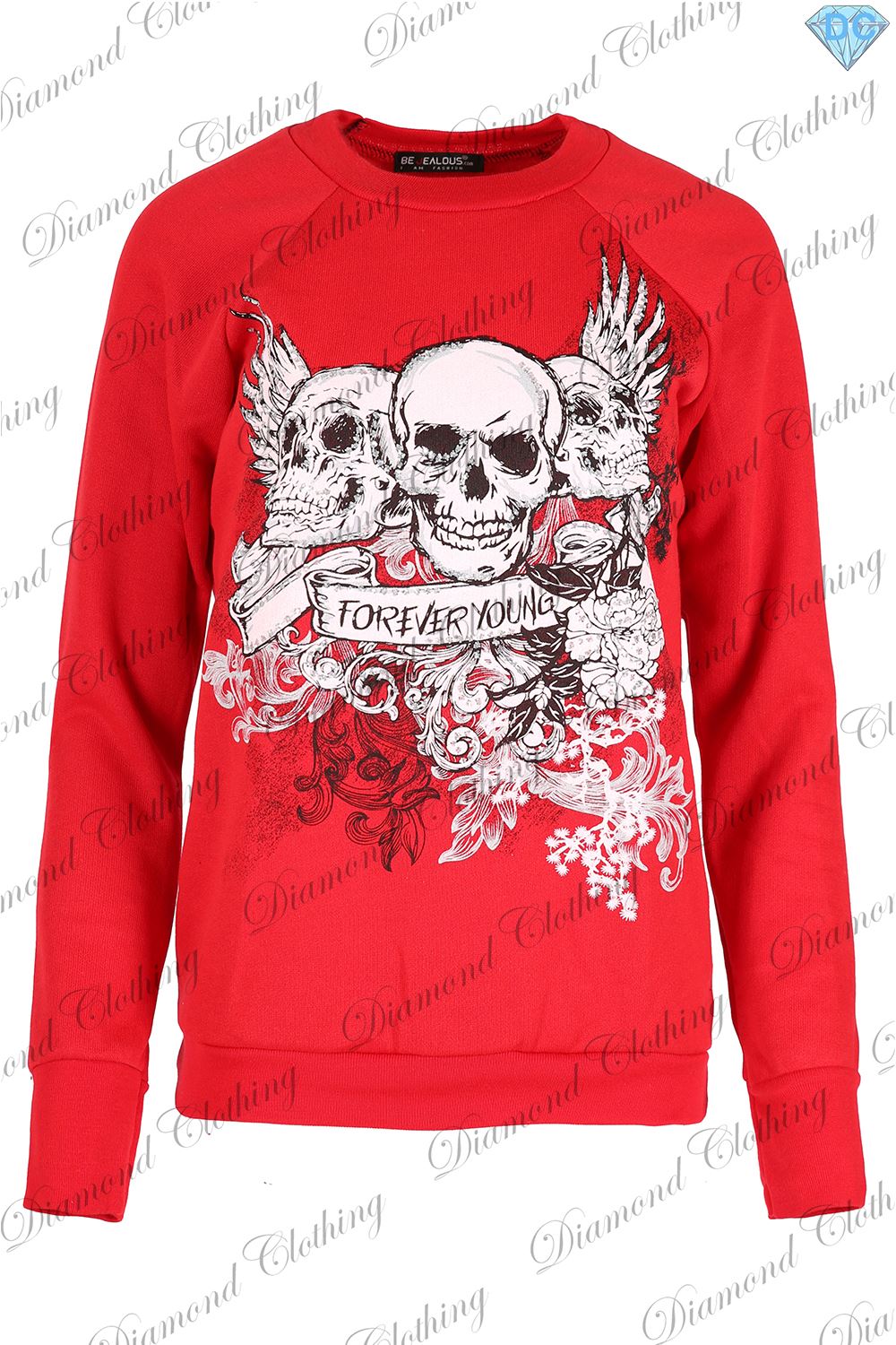 Womens Halloween Costume Tops Ladies Fancy Skull Forever Young Fleece Sweatshirt - Picture 7 of 9