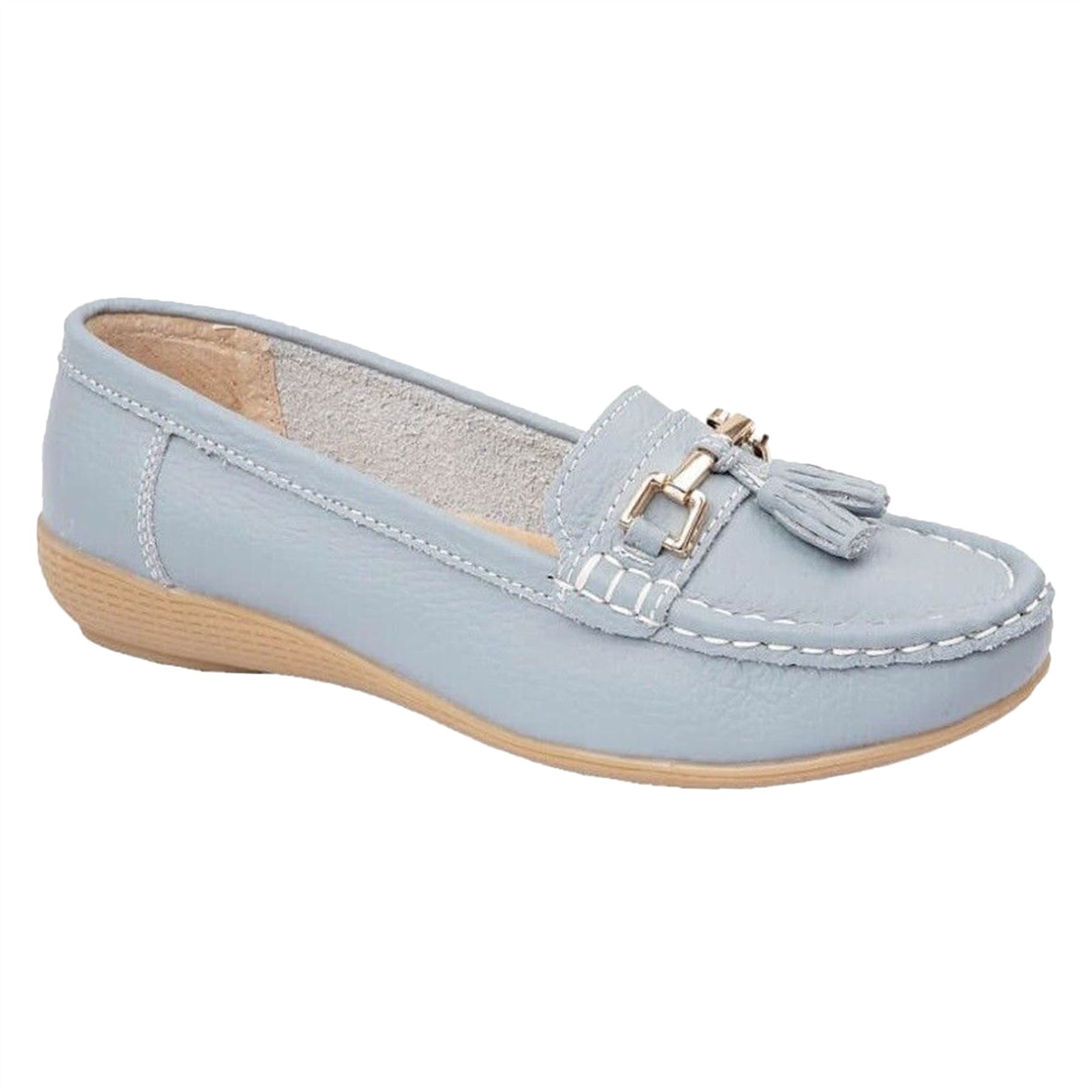 Ladies Wide Fit Shoes Slip On Womens Memory Foam Work Leather Loafer Shoe Size - Picture 3 of 40