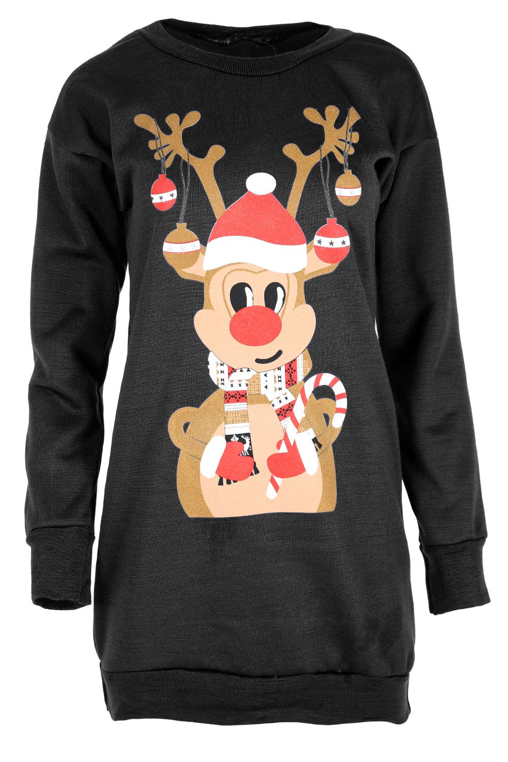 Womens Christmas Fleece Ladies Snowman Tree Xmas Sweatshirt Mini Jumper Dress - Picture 18 of 59