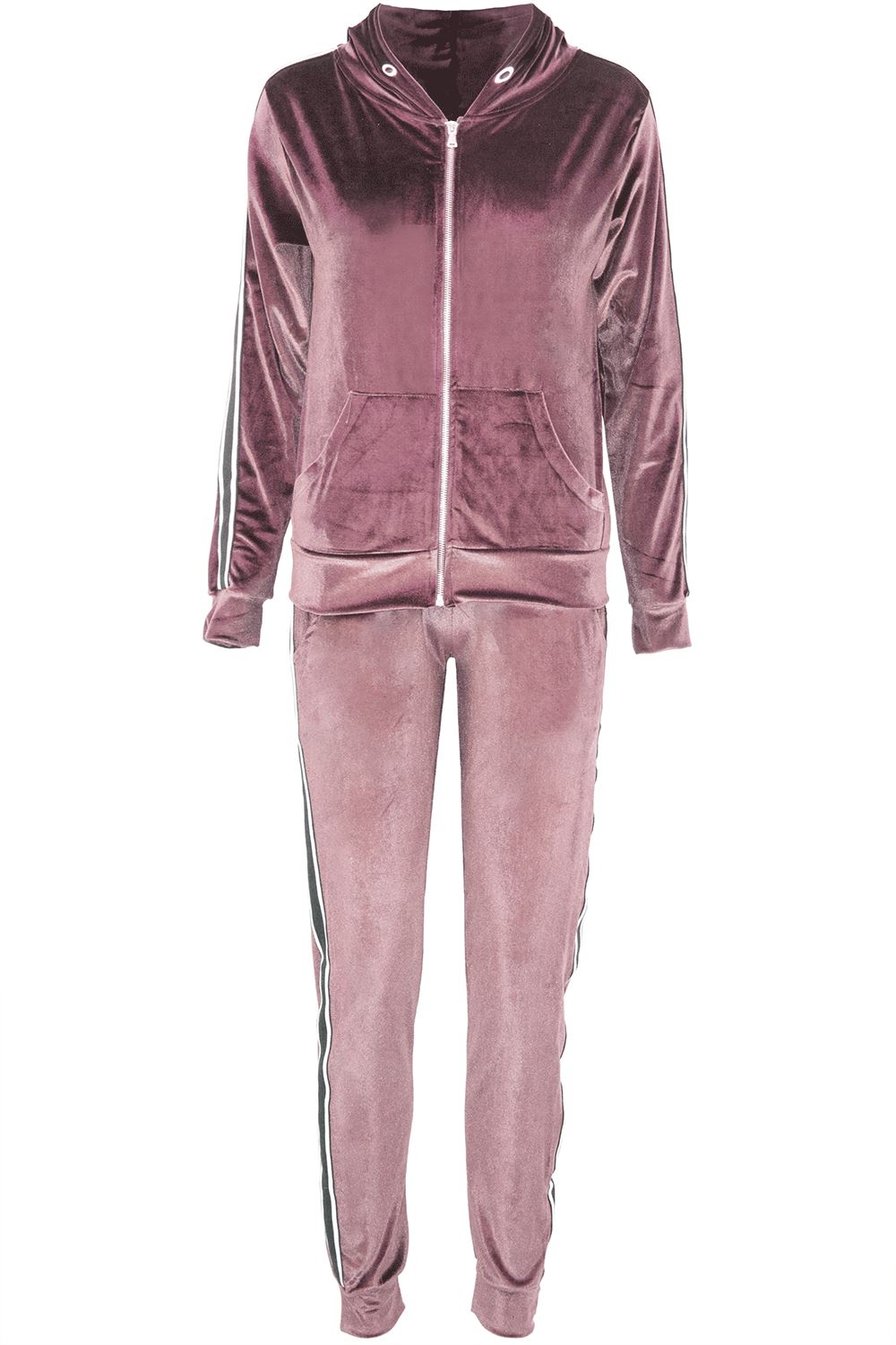 Womens Ladies Hooded Contrast Side 4 Stripes Zip Up Pockets Loungewear Tracksuit Womens Ladies Hooded Contrast Side 4 Stripes Zip Up Pockets Loungewear Tracksuit