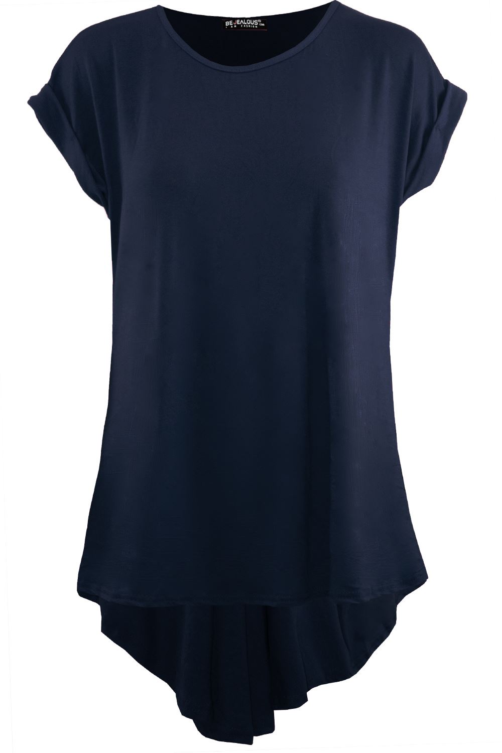 Camiseta Top Mujer FishTail Back Hi Lo Dobladillo Sumergido Cuello Redondo Manga Girada - Imagen 6 de 22