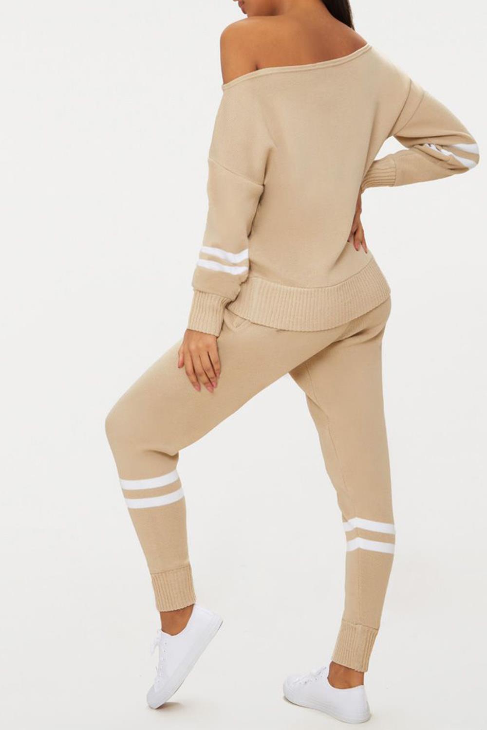 Ladies Loungewear Off The Shoulder Womens Knitted Bardot Stripes