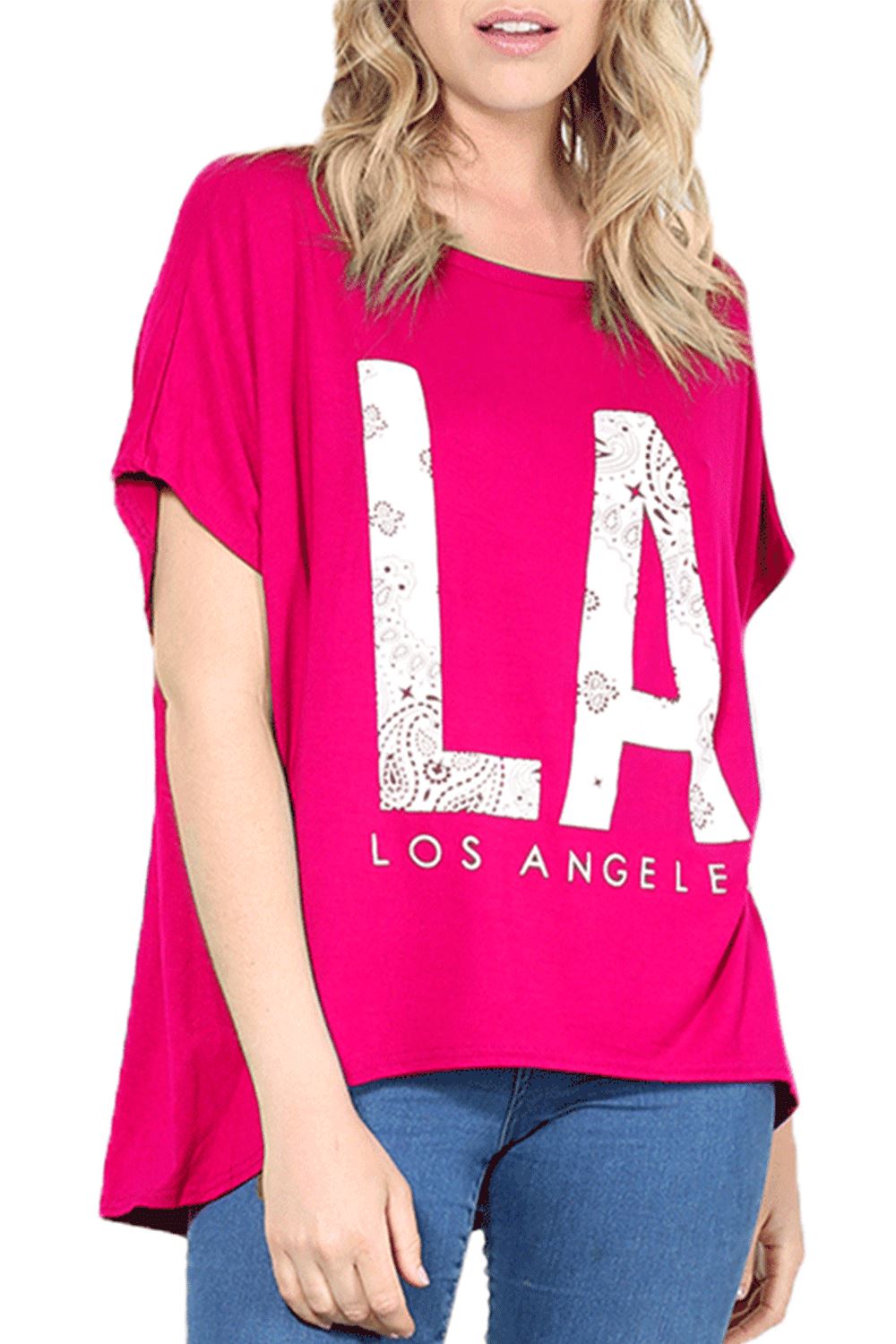 Ladies Los Angeles Off Shoulder Bardot Baggy T Shirt Women Batwing Lagenlook Top - Picture 26 of 65