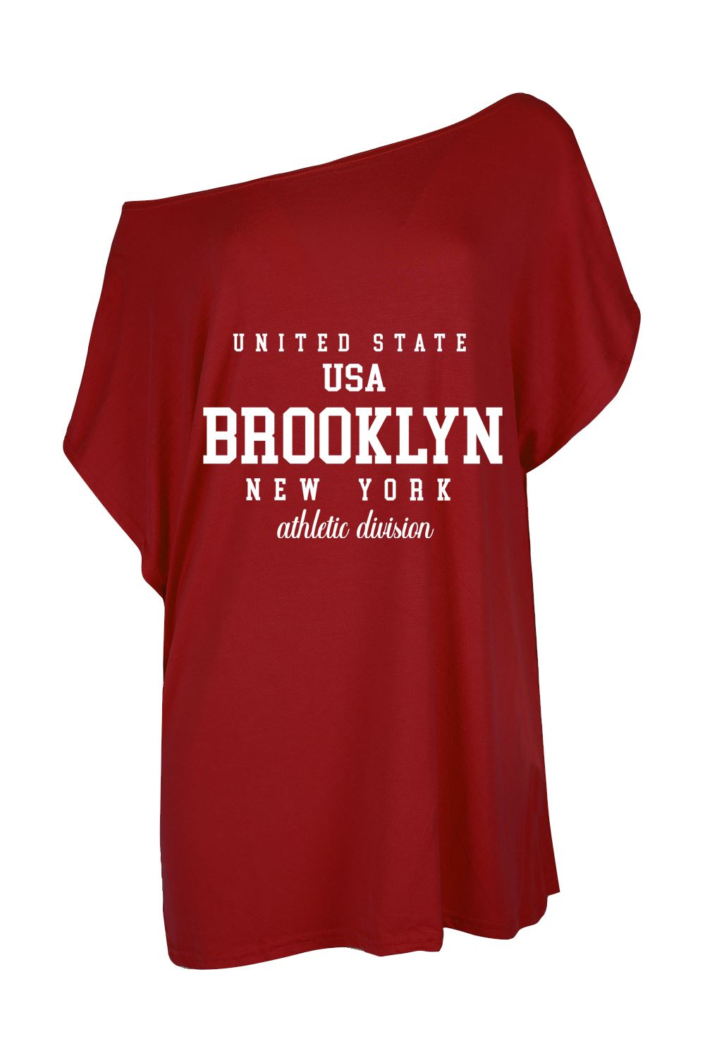 Womens Brooklyn USA Slogan One Shoulder Oversized Batwing Sleeve Summer T Shirt - Picture 4 of 36
