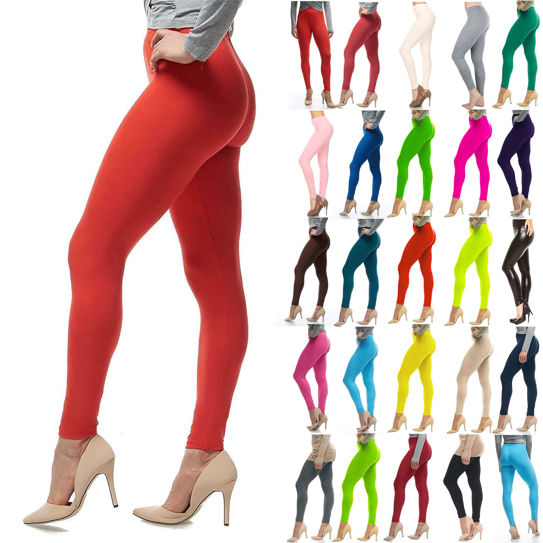 Womens Ladies Plain Basic Full Ankle Length Stretch Jeggings Leggings Trousers - Picture 1 of 196