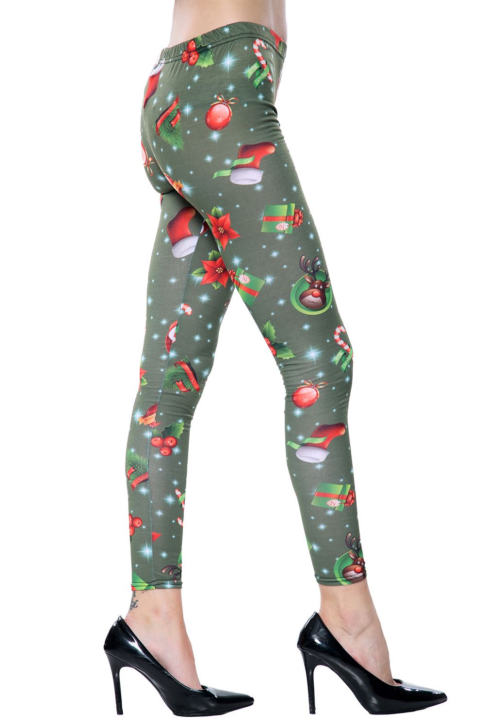 Kids Wall Gift Candy Christmas Xmas Girls Full Length Reindeer Santa Leggings - Picture 12 of 33