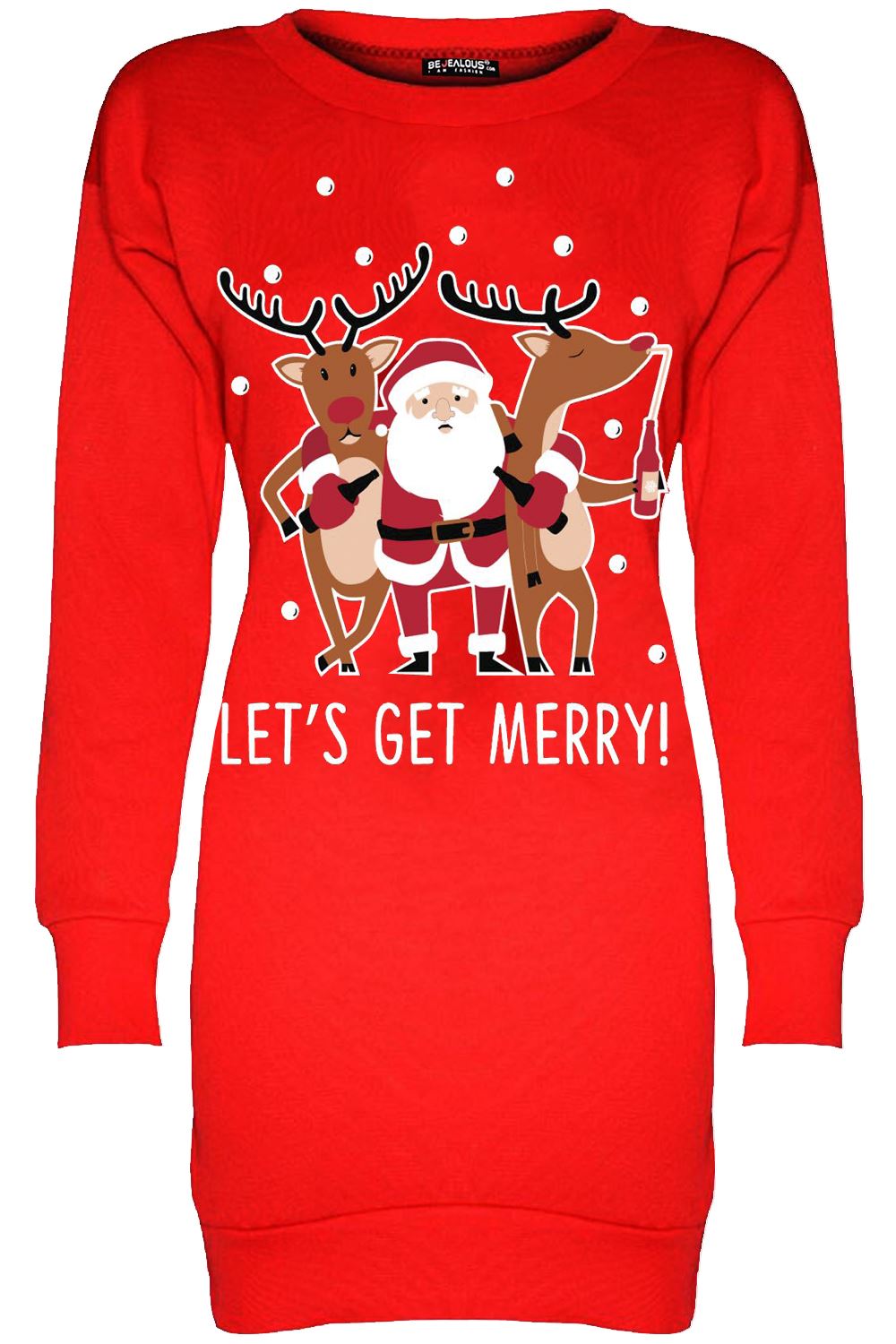 Womens Ladies Christmas Santa Fleece Elf Reindeer Tunic Long Xmas Jumper Dress - Picture 33 of 38