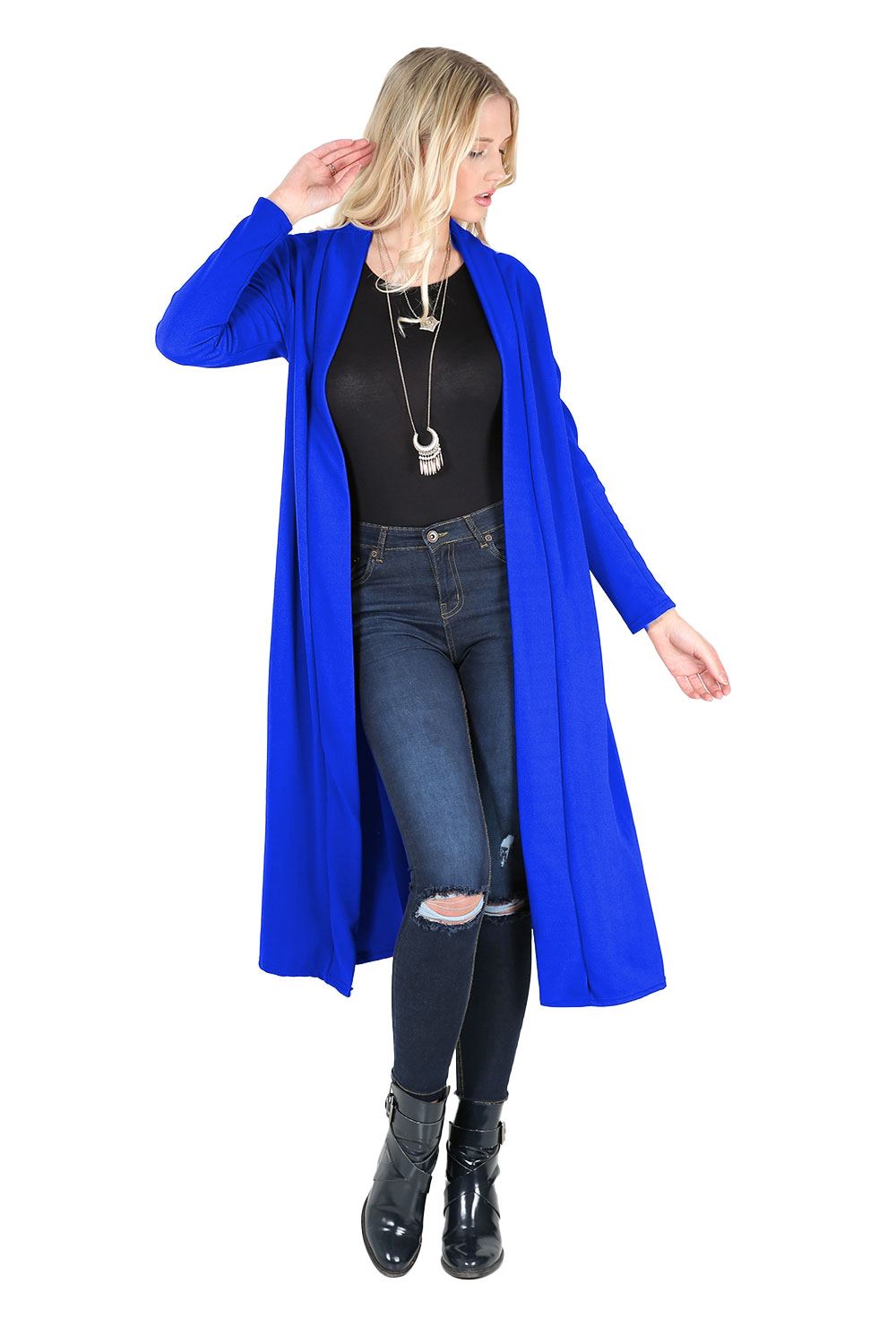 Plain Band Full Sleeves Oversize Baggy Open Front Duster Womens Cardigan - Picture 12 of 51