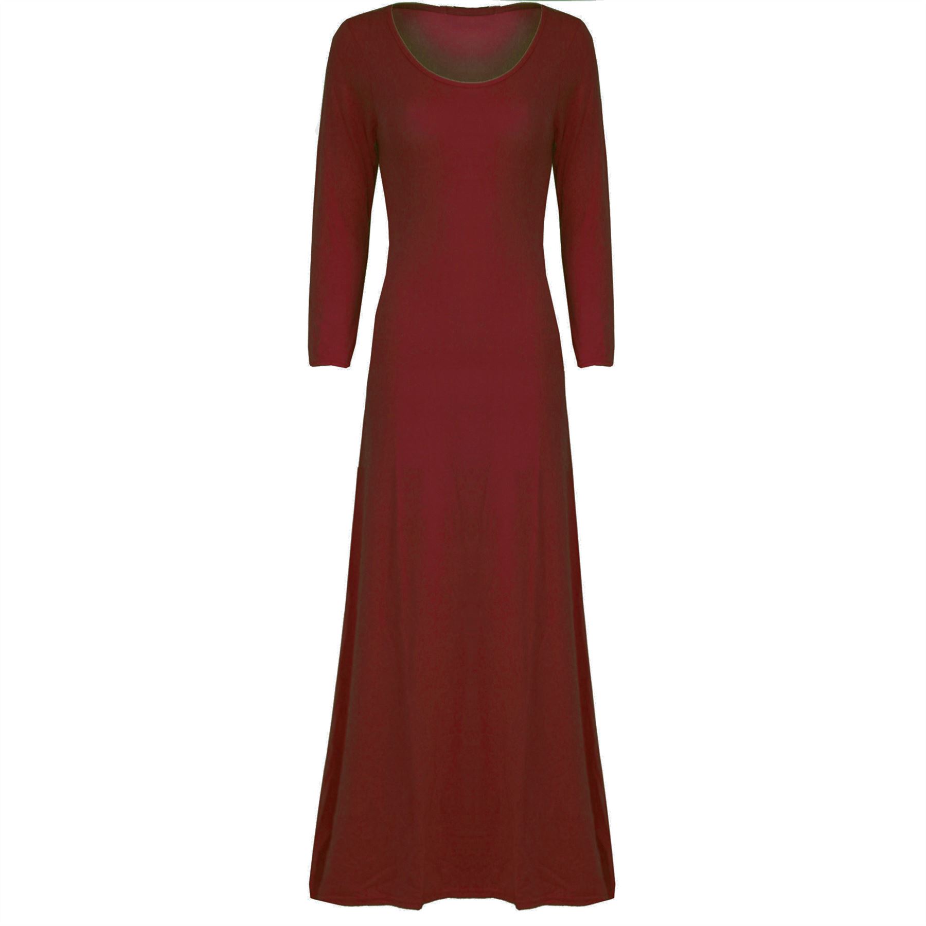 Ladies Womens Plain 3/4 Sleeves Celebrity Stretchy Swing Flared Maxi Long Dress eBay