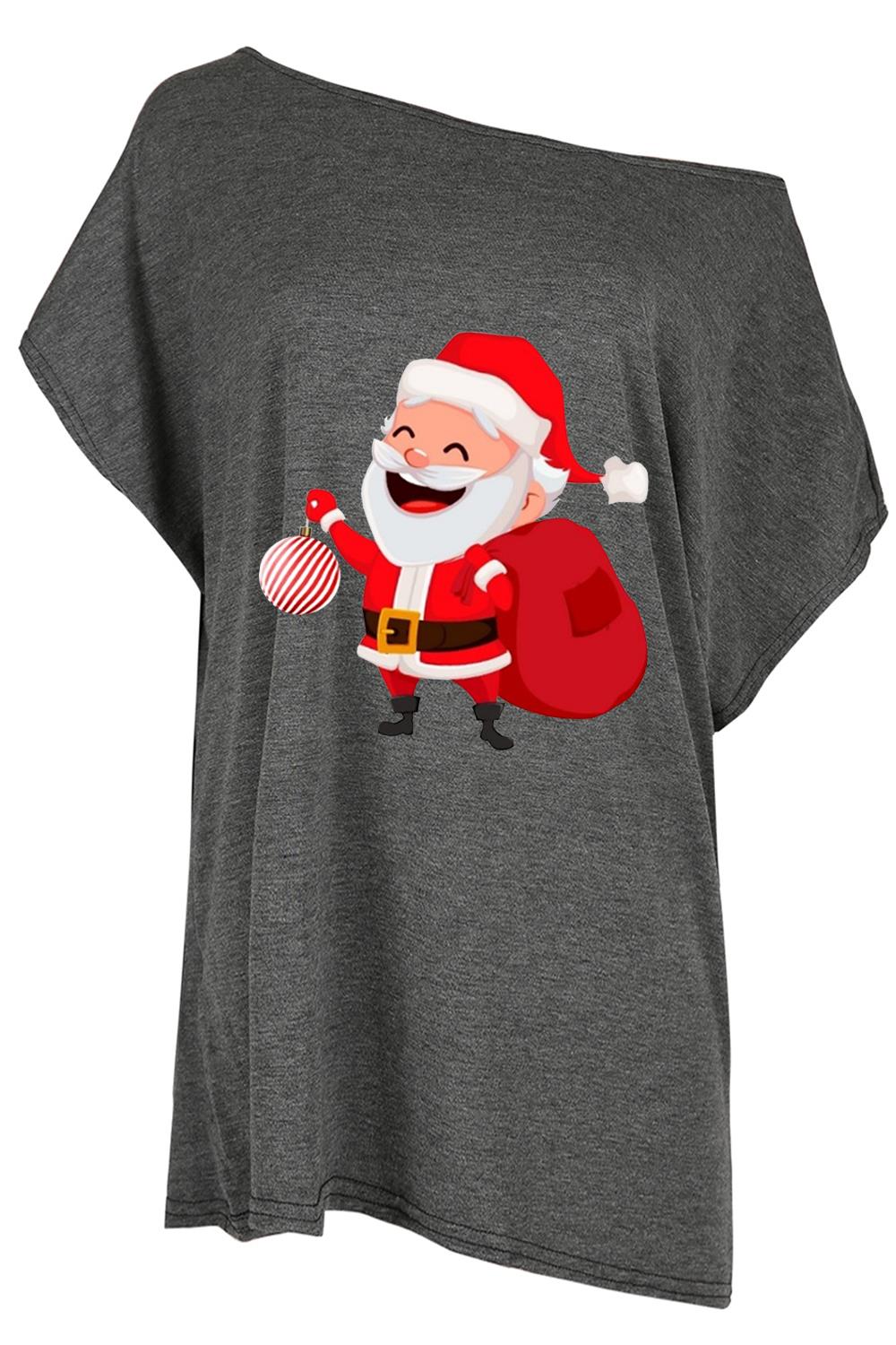 Womens Christmas Santa Oversized Top Ladies Baggy Batwing One Shoulder T Shirt - Picture 4 of 15