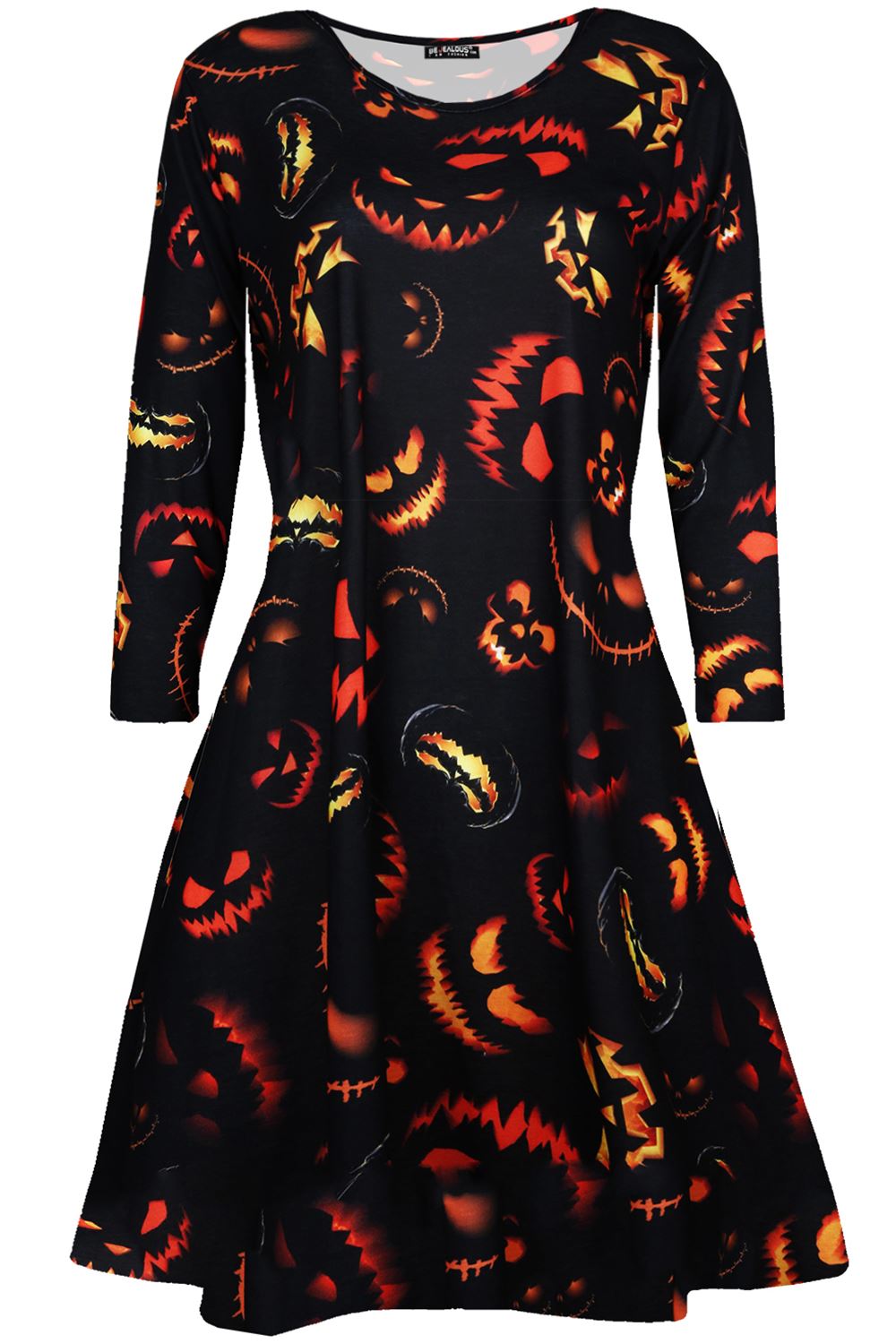 Ladies Long Sleeve Spider Skeleton Halloween Smock Pumpkin Womens Swing Dress - Picture 33 of 52