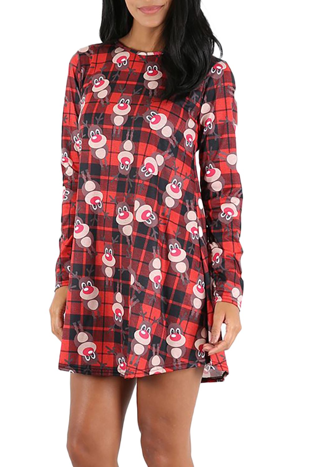 Womens Ladies Xmas Santa Gifts Snowman Christmas Printed Skater Mini Swing Dress - Picture 28 of 35