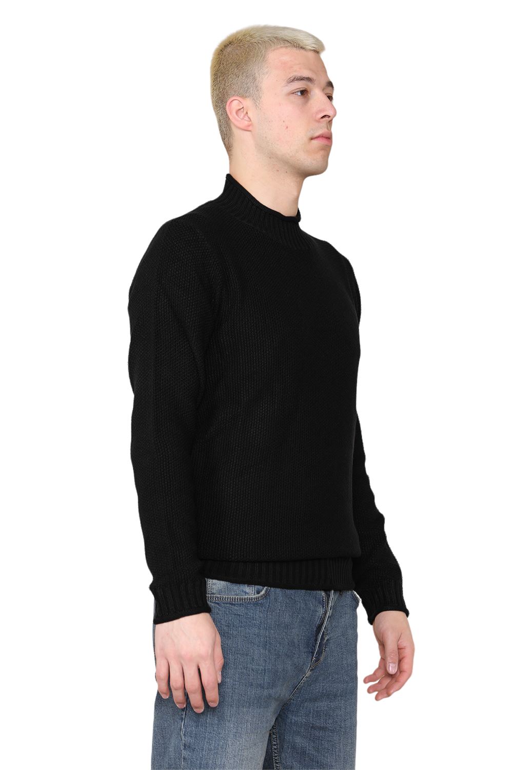 Mens Stretchy High Neck Long Sleeve Designer Casual Pullover Sweater Jumper Top - Picture 3 of 19