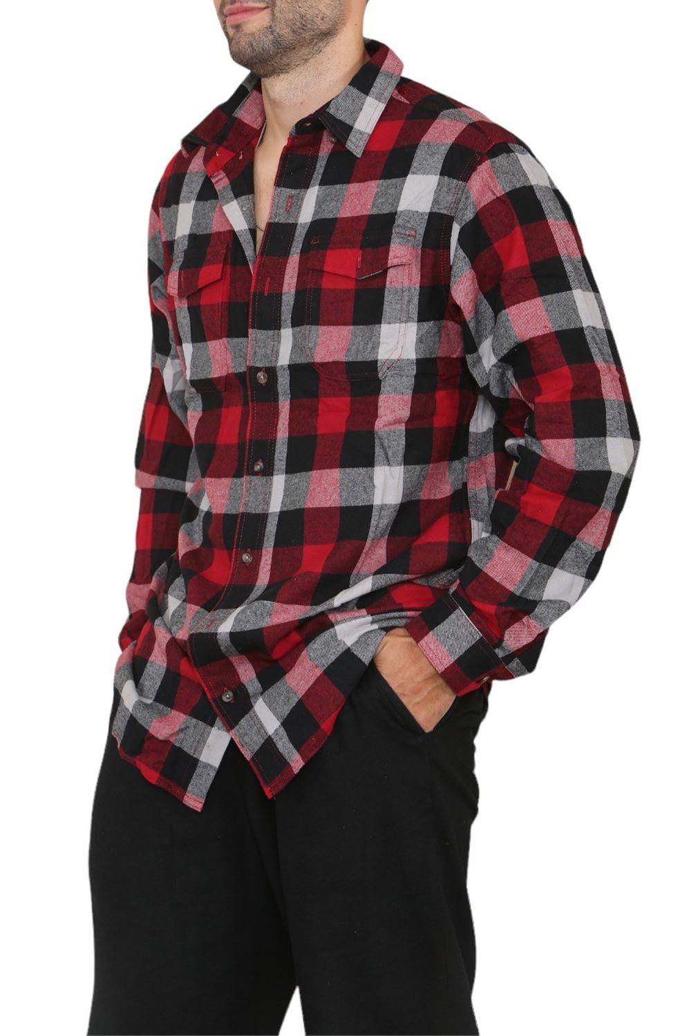 New Men Collared Causal Flannel Casual Long Sleeve Outdoor Shirt Plain Shirt UK - Picture 6 of 13