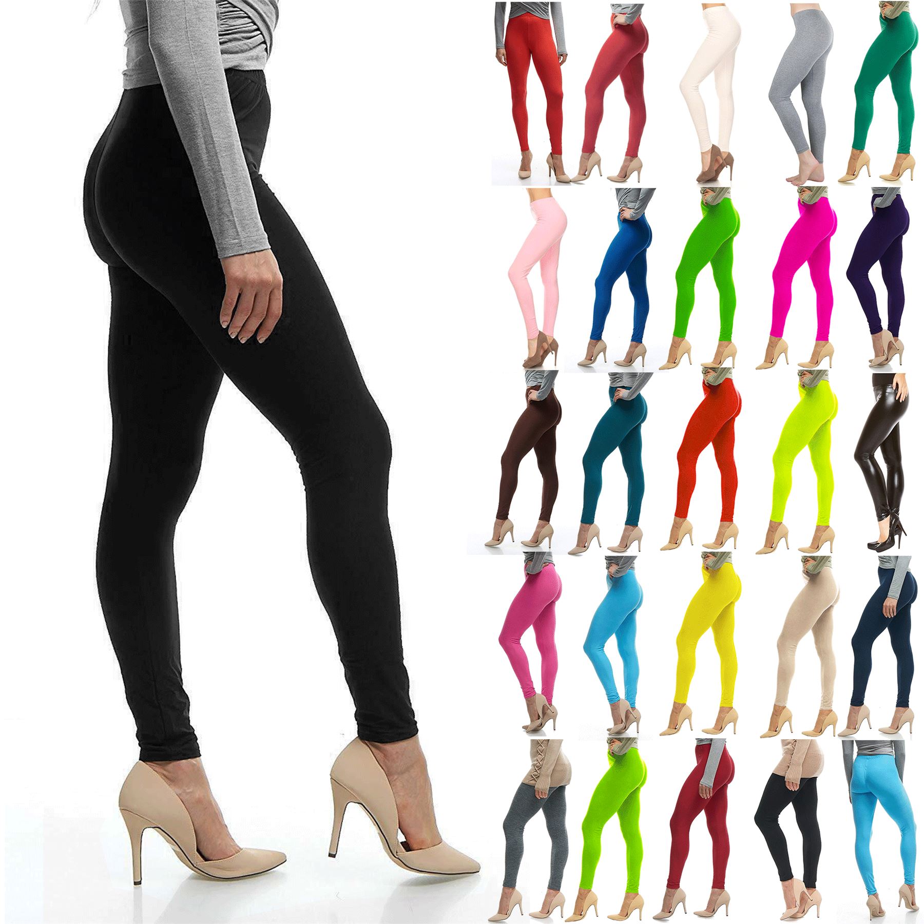 Womens Ladies Plain Basic Full Ankle Length Stretch Jeggings Leggings Trousers - Picture 7 of 196