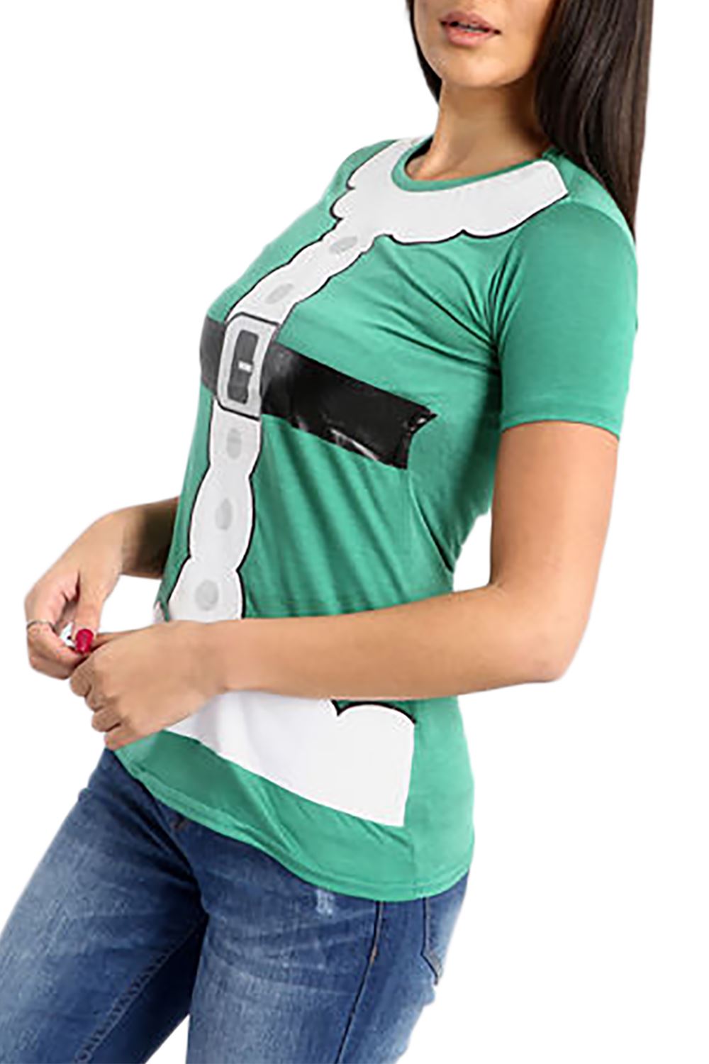 Womens Ladies Santa Costume Belt Print Long Sleeve Gift Christmas Xmas T Shirt - Picture 3 of 72