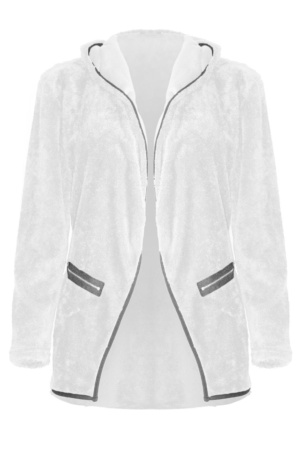Womens Ladies Fleece Cardigan Zip Pocket Long Sleeve Fluffy Faux Fur Jacket Coat - Picture 8 of 22