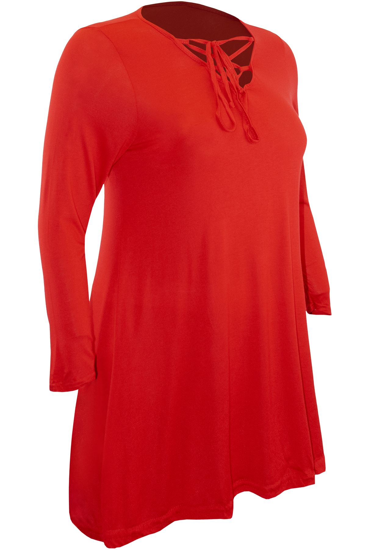 Mini Bodycon Ladies Lace Up Eyelet Flared Womens Plus Size V Neck Swing Dress - Picture 6 of 30