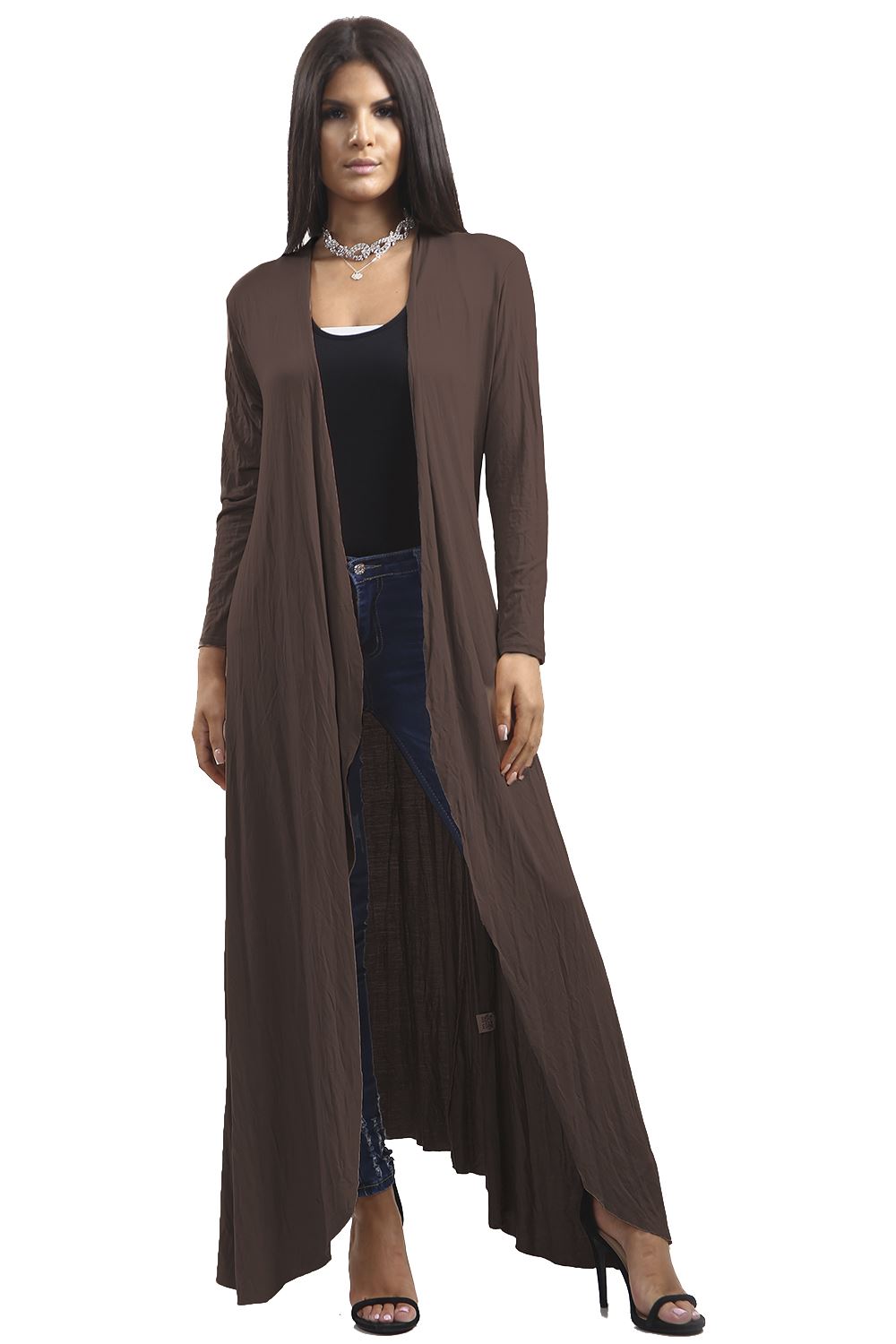 Ladies Womens Long Sleeve Waterfall Floaty Flared Maxi Cardigan Shrug Jacket UK - Picture 14 of 34