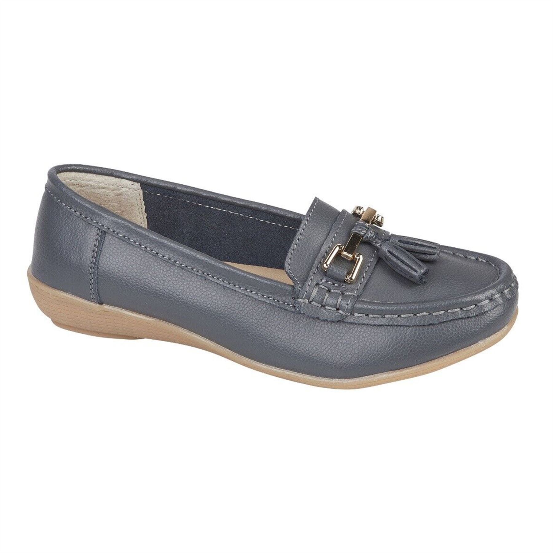 Ladies Wide Fit Shoes Slip On Womens Memory Foam Work Leather Loafer Shoe Size - Picture 32 of 40