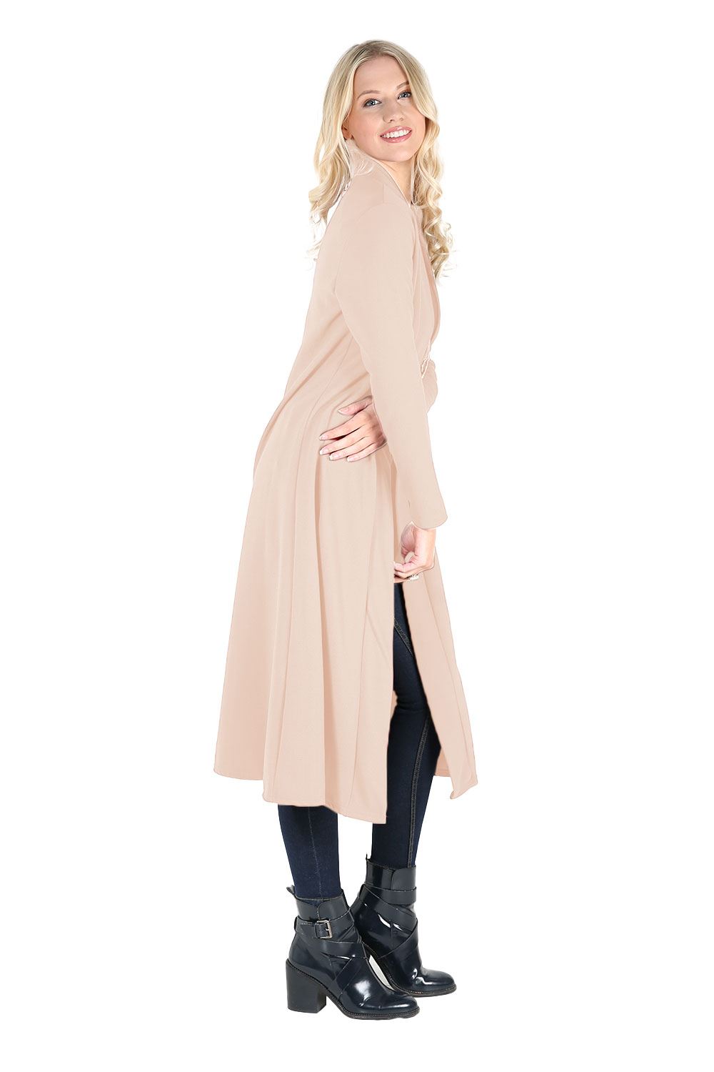 Plain Band Full Sleeves Oversize Baggy Open Front Duster Womens Cardigan - Picture 40 of 51